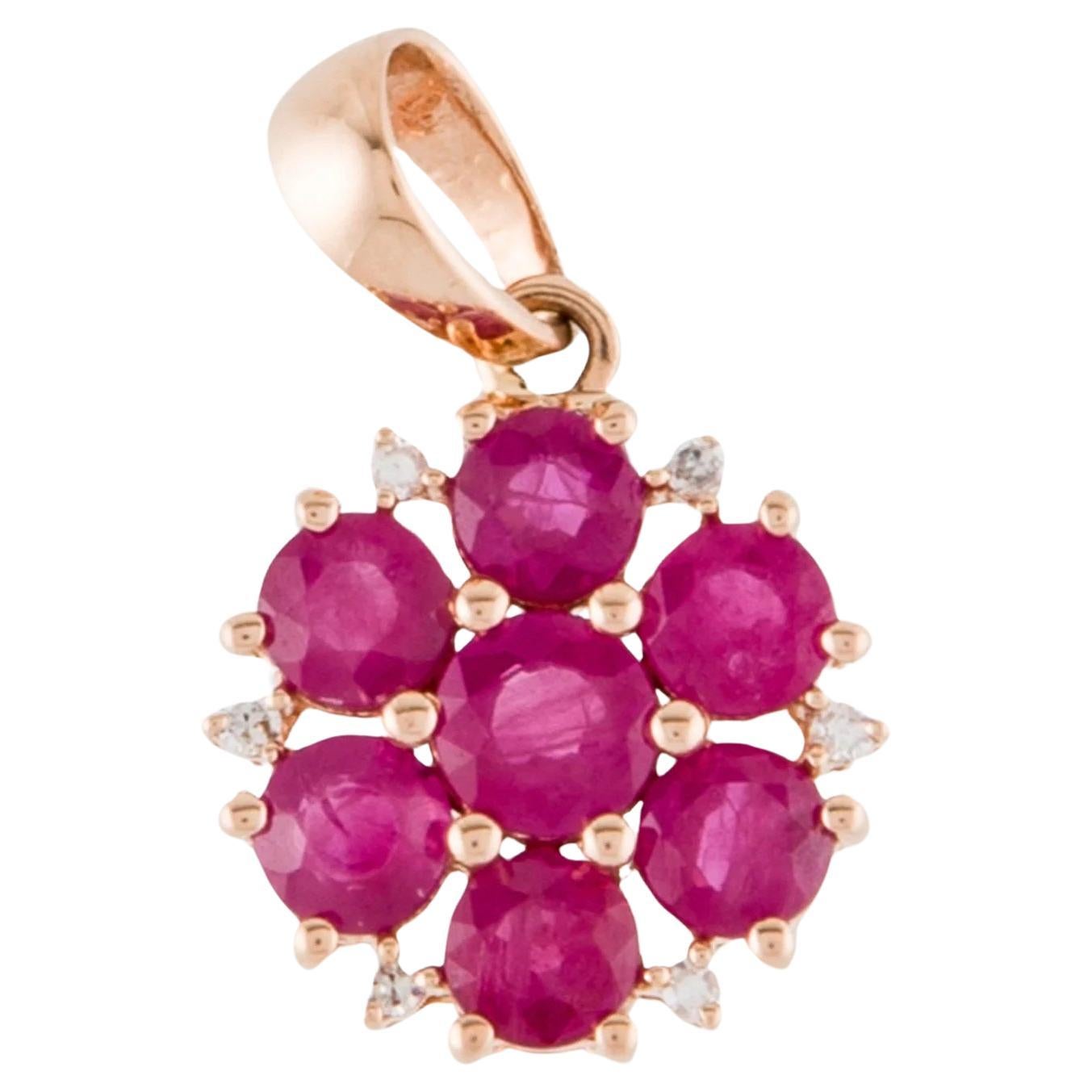 18K Ruby & Diamond Pendant  Round Brilliant Ruby  Red Gemstone Necklace