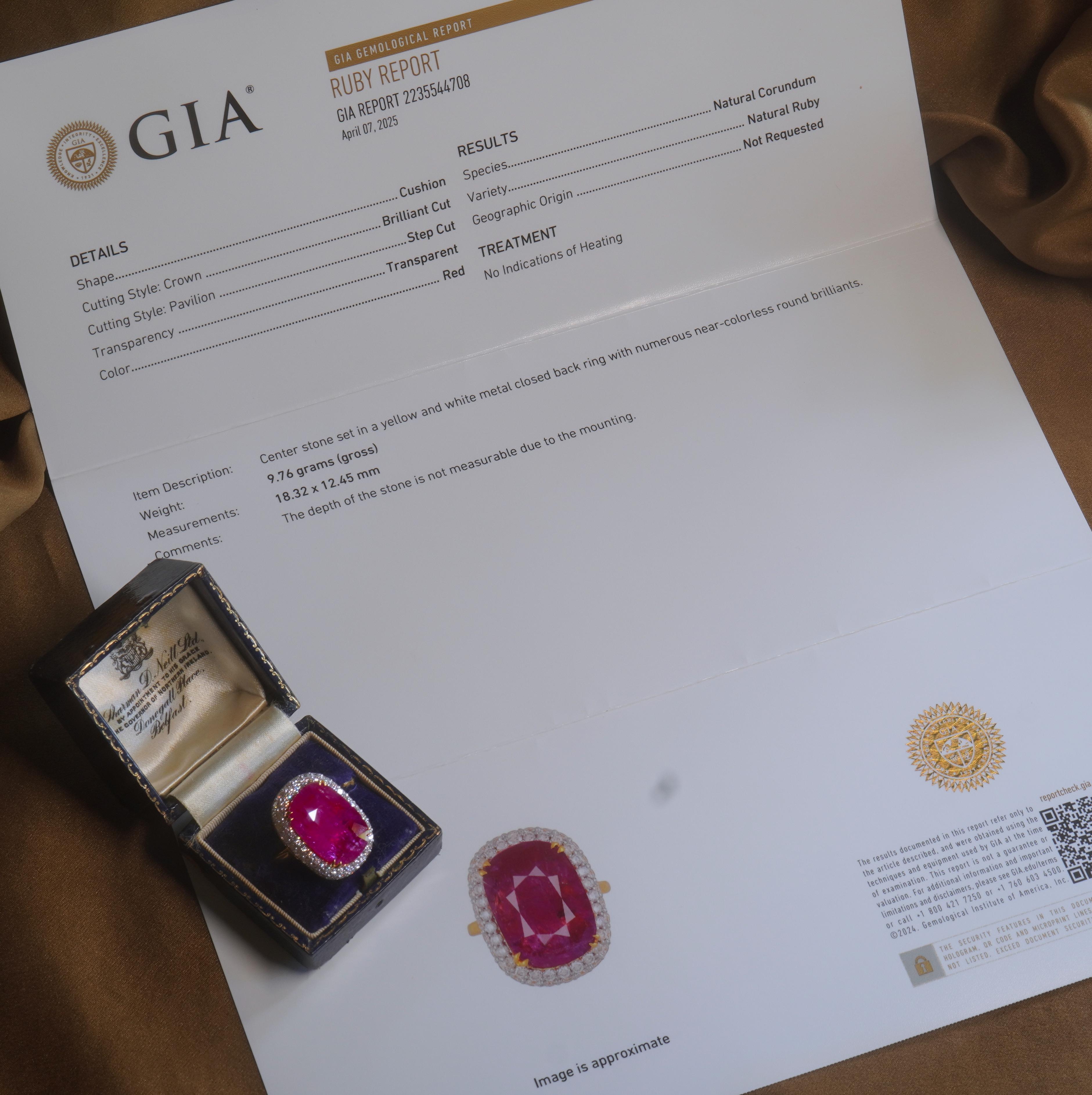 Donna Anello con diamante rubino 18 carati Vintage non riscaldato certificato GIA VS Fine Enorme 13,68 carati! in vendita