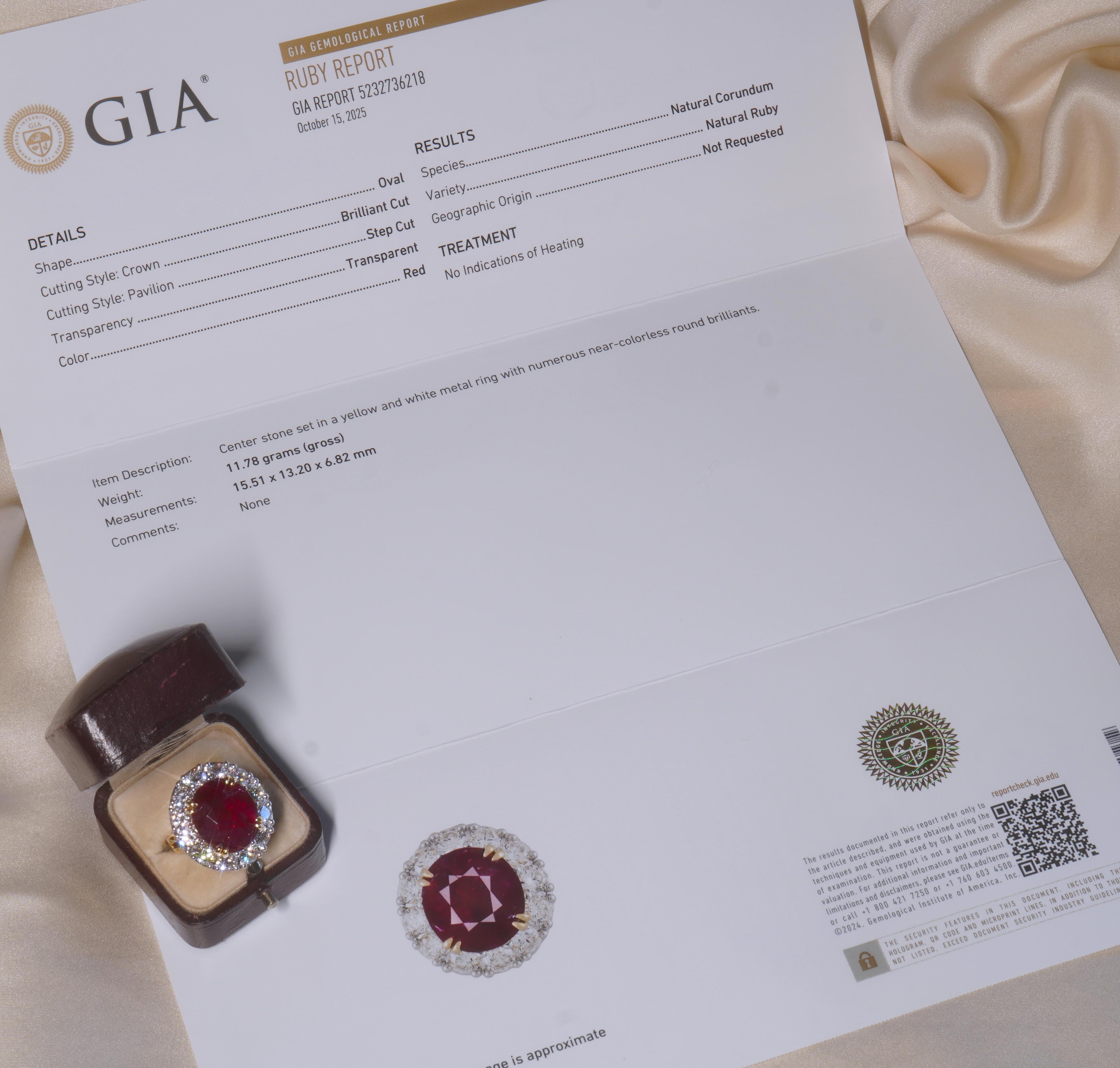 Old South Jewels präsentiert mit Stolz....LUXURY.   18K ATEMBERAUBENDER RIESIGER UNBEHANDELTER RUBIN!  SELTENE GIA ZERTIFIZIERT JAHRGANG 18K RIESIGEN ROTEN UNGEHEIZTEN RUBIN DIAMANT 15,53 KARAT VINTAGE RING!   Seltener riesiger 11,69 Karat