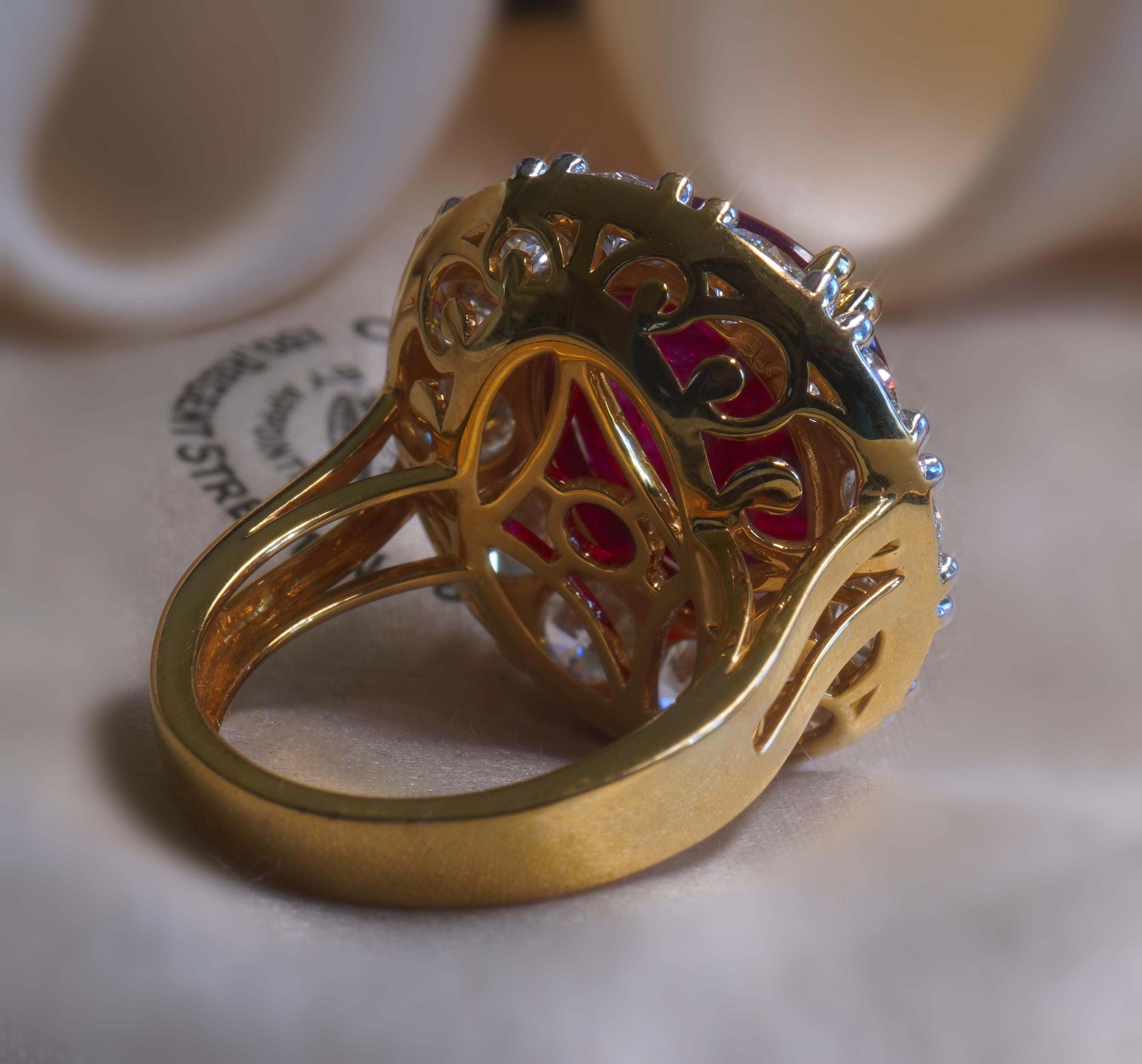 18K Ruby Diamond Ring Vintage Unheated GIA Certified VS Fine Riesige 15,53 Karat! (Ovalschliff) im Angebot