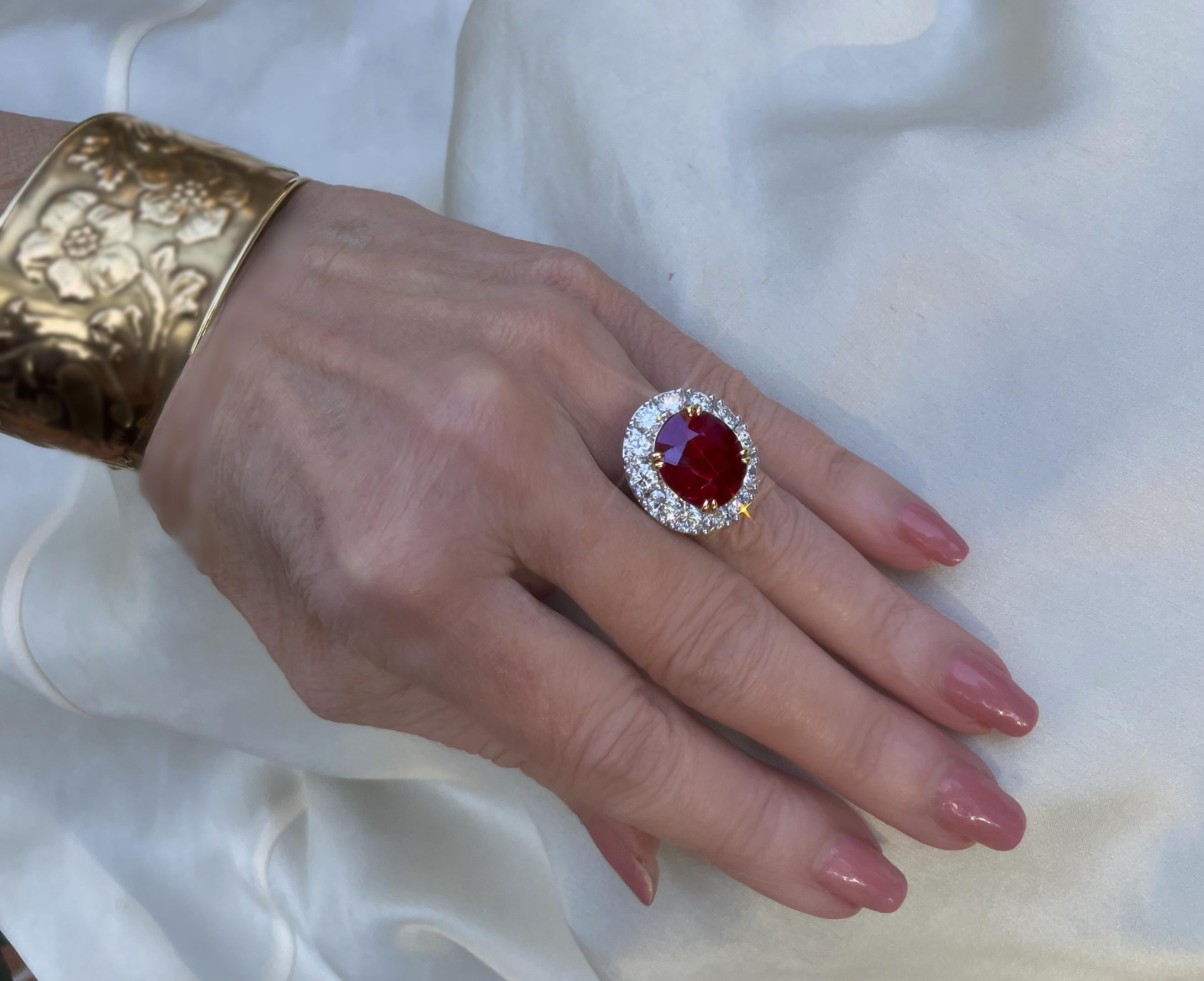 18K Ruby Diamond Ring Vintage Unheated GIA Certified VS Fine Riesige 15,53 Karat! Damen im Angebot