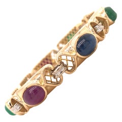 ruby emerald bracelet 18K Ruby Emerald Sapphire Gemstone Line Bracelet Yellow Gold