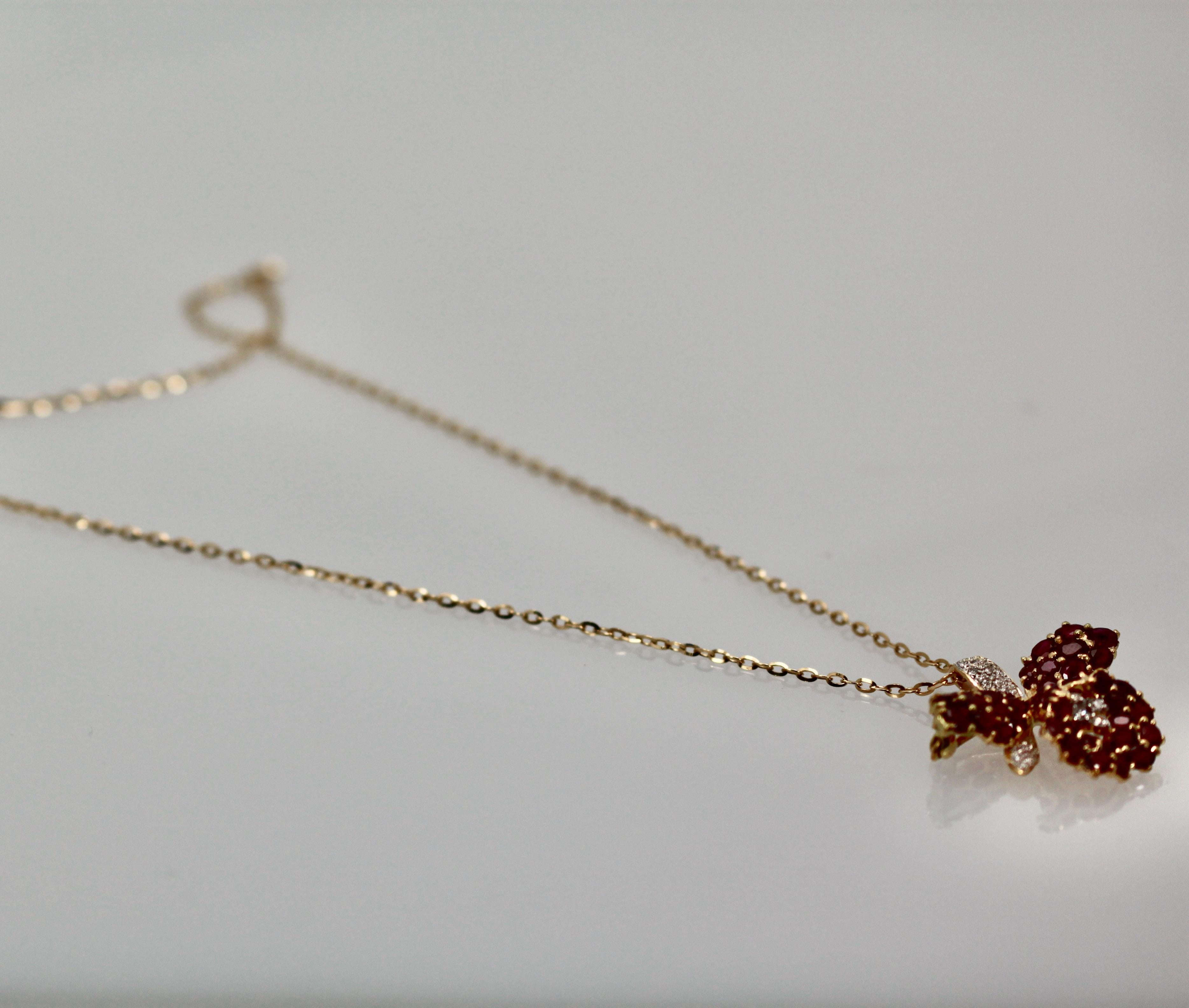 Artisan 18 Karat Ruby Orchid Brooch Necklace 9.00 Carat Rubies, Diamonds 0.70 Carat vs