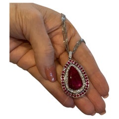 18K Ruby Unheated AGL Diamond Necklace Pendant Vintage Natural Huge 14.58 Carats