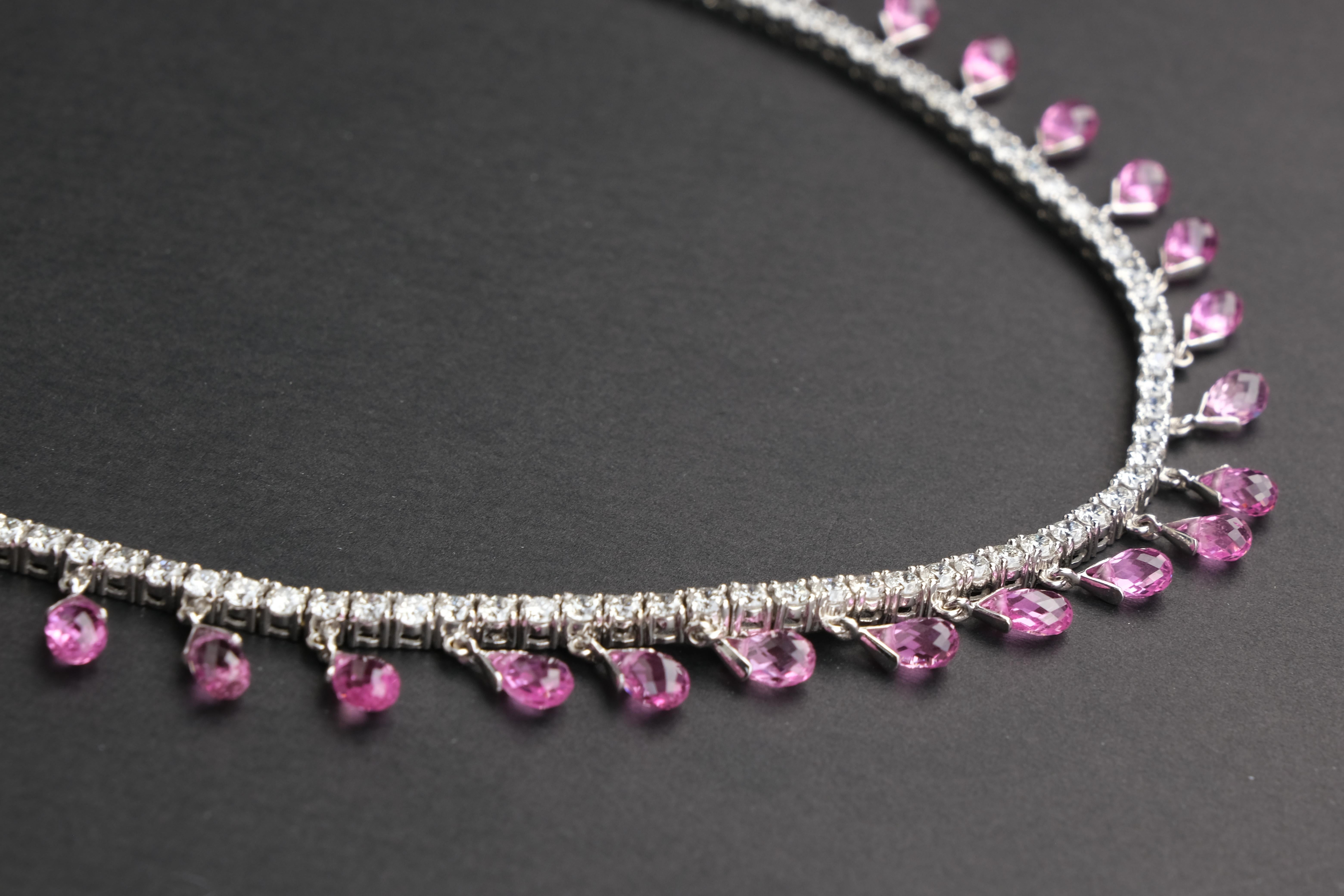 Women's 18 Karat Sapphire and 9.17 Carat Diamond Fringe Necklace For Sale