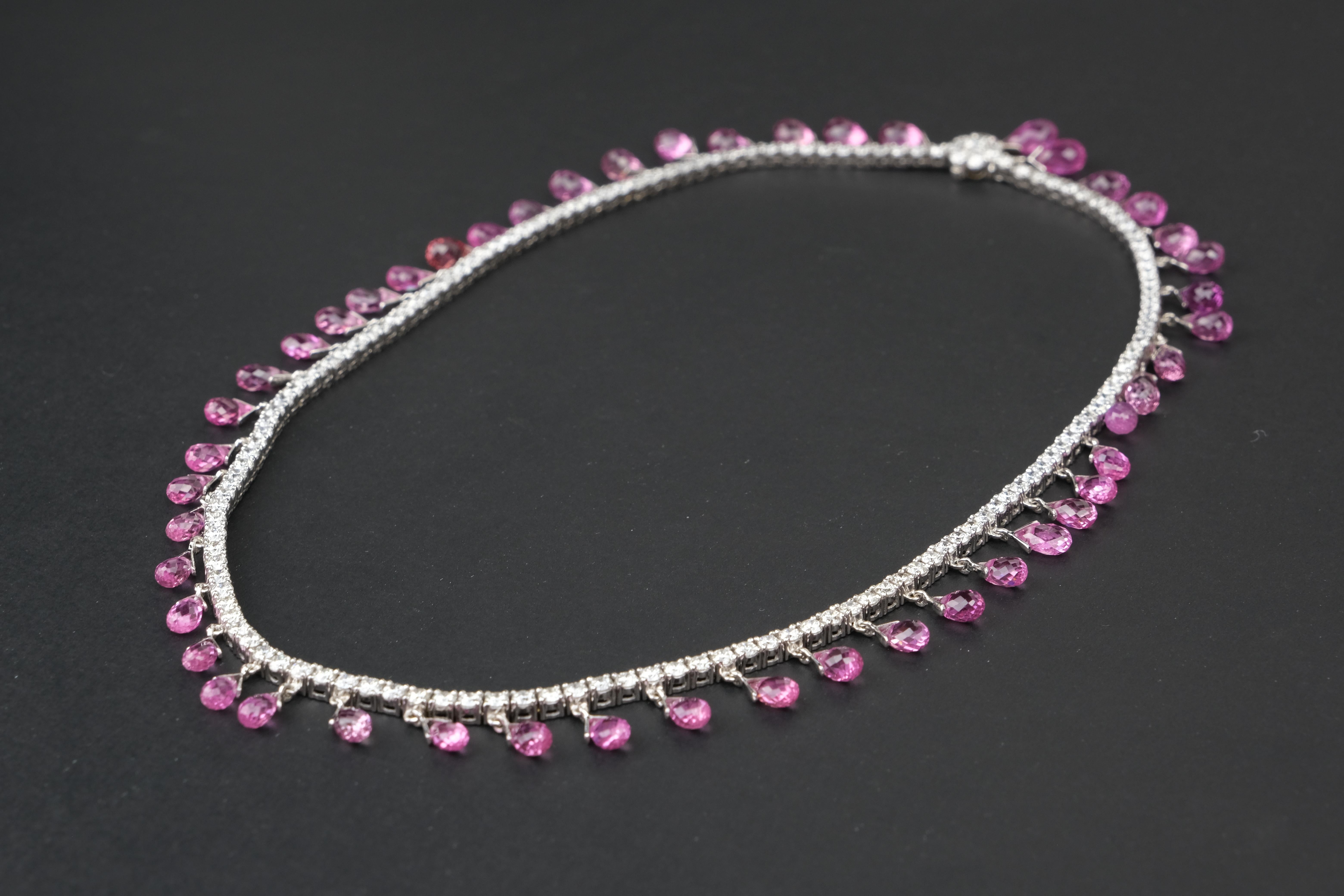 18 Karat Sapphire and 9.17 Carat Diamond Fringe Necklace For Sale 1