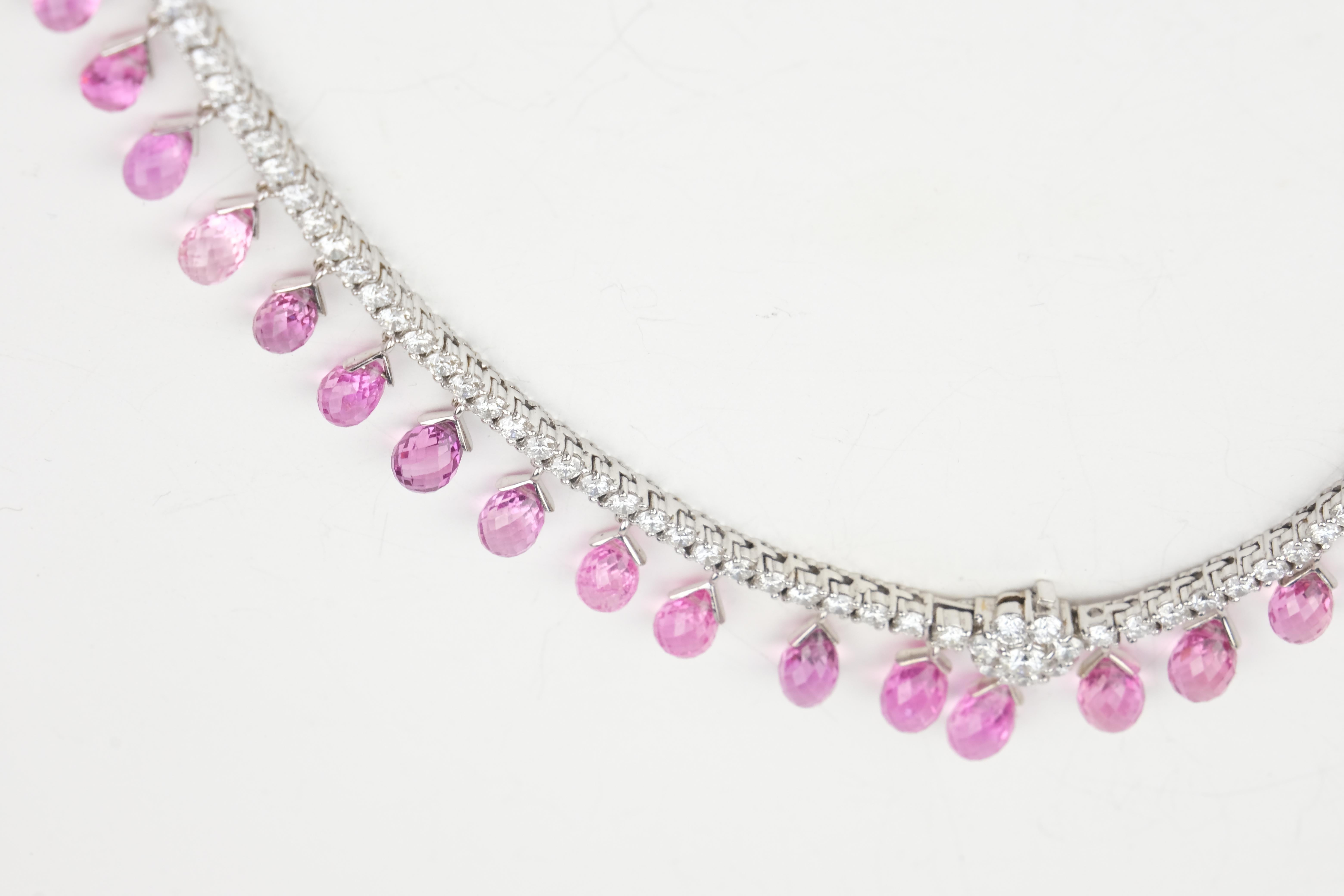 18 Karat Sapphire and 9.17 Carat Diamond Fringe Necklace For Sale 5