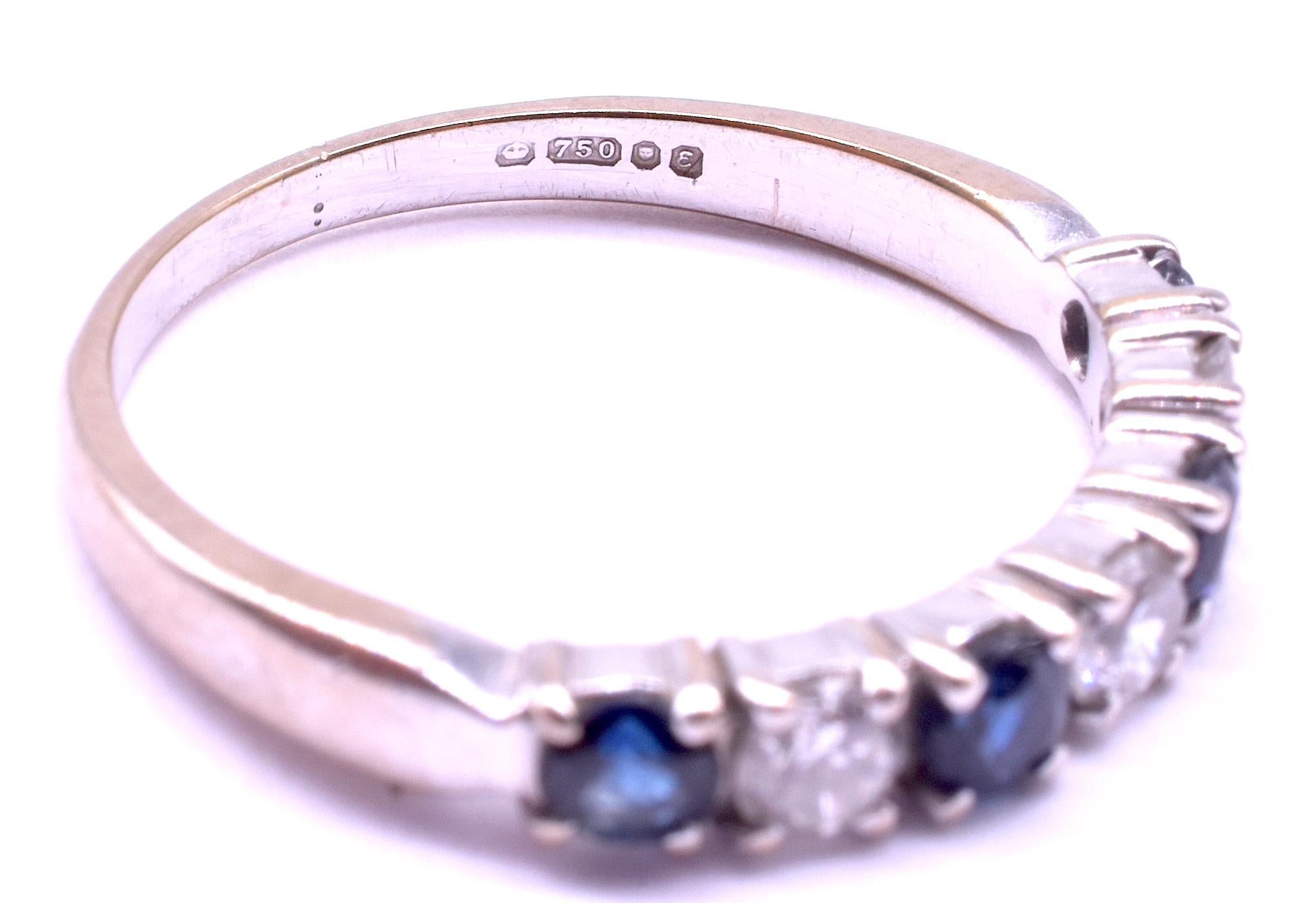 18K Sapphire and Diamond 7 Stone 1/2 Hoop Ring in White Gold, Hallmarked 1975 3