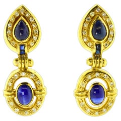 Klassische Ohrringe mit Saphiren und Diamanten, 18K, Contemporary