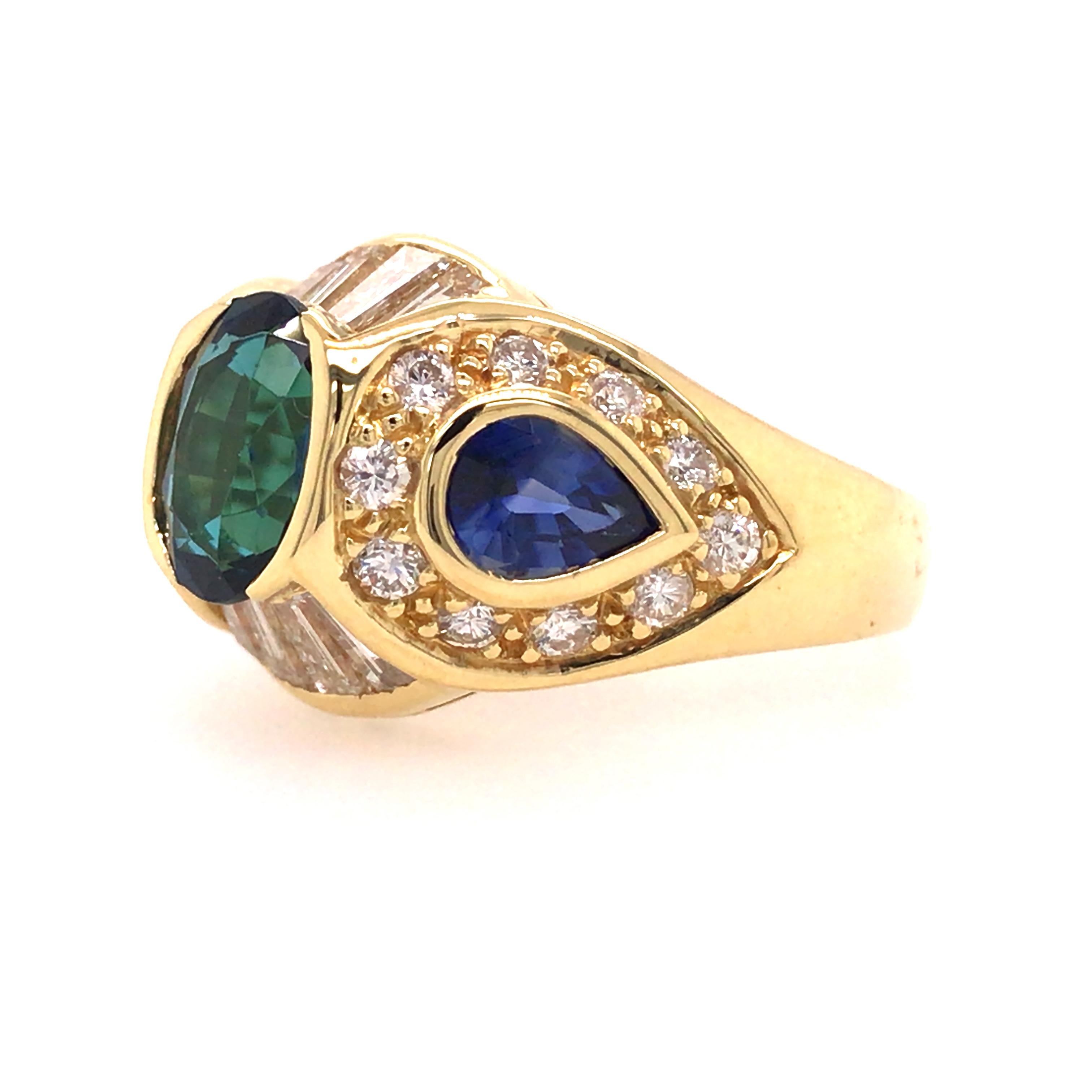 Round Cut 18K Sapphire and Diamond Ring Yellow Gold