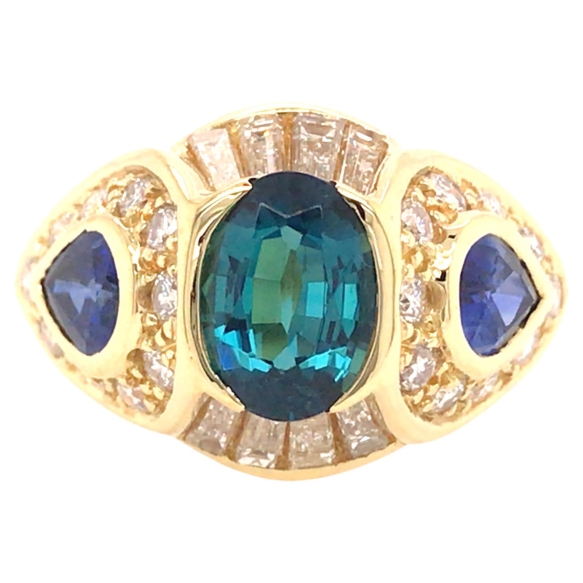 18K Sapphire and Diamond Ring Yellow Gold