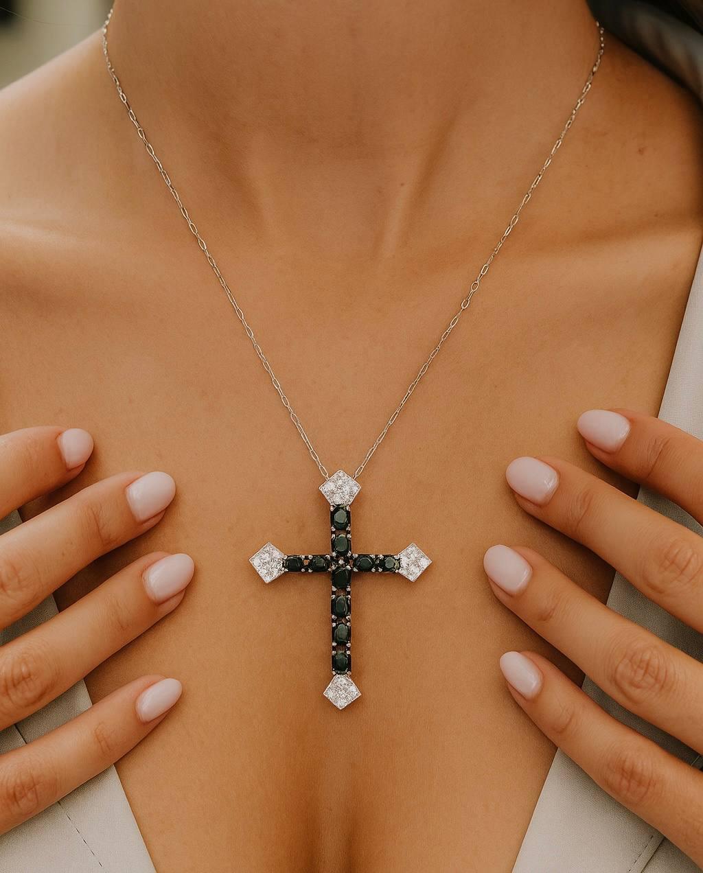 Artisan 18k Natural Sapphire Cross For Sale