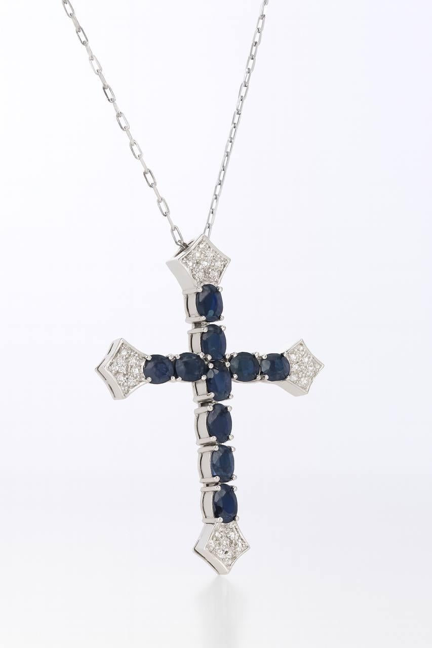 Women's or Men's 18k Natural Sapphire Cross For Sale