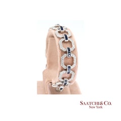 18k Sapphire Diamond Bracelet Womens White Gold 7.42in Milgrain Art Deco