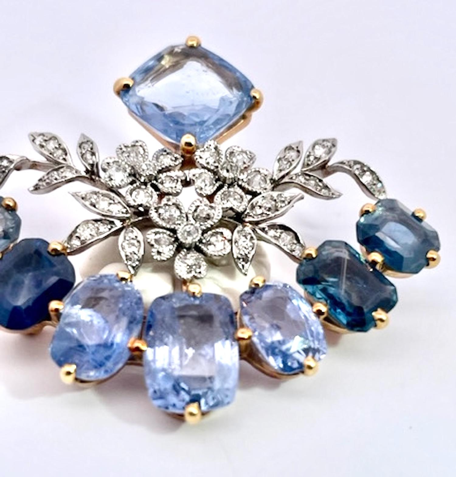 Contemporary 18K Sapphire Diamond Brooch 20 carats For Sale