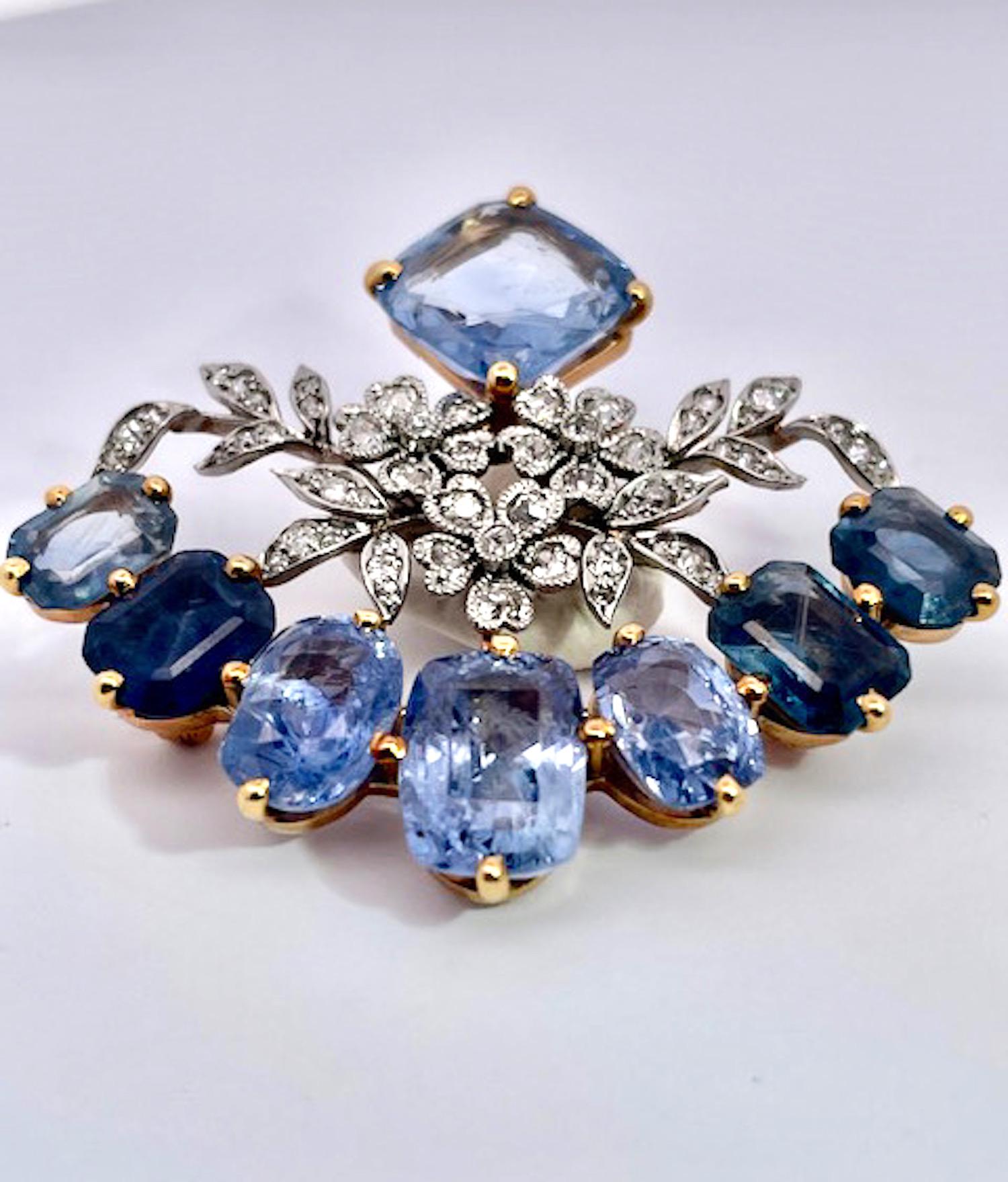 18K Sapphire Diamond Brooch 20 carats In Good Condition For Sale In North Hollywood, CA