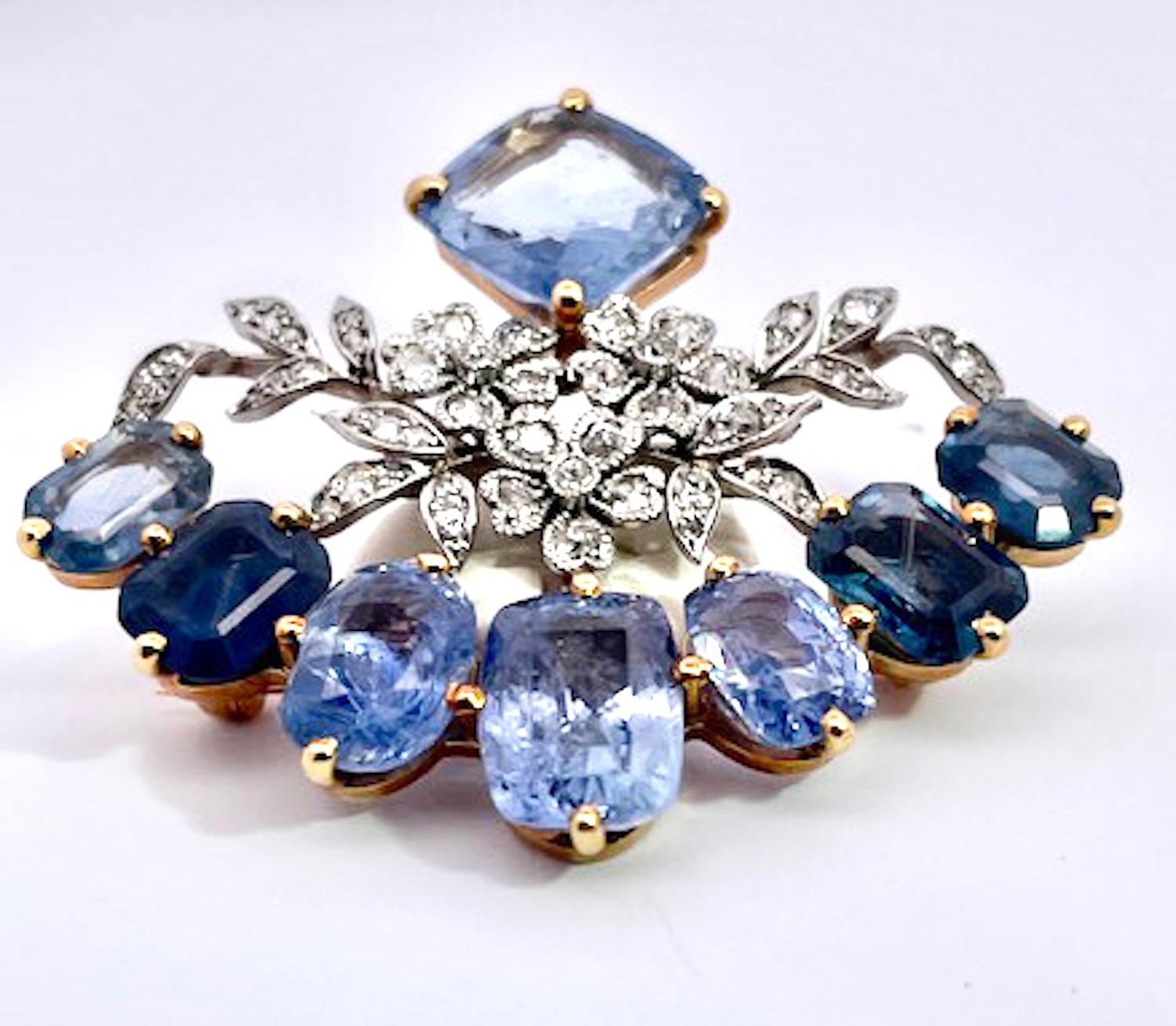 Women's 18K Sapphire Diamond Brooch 20 carats For Sale