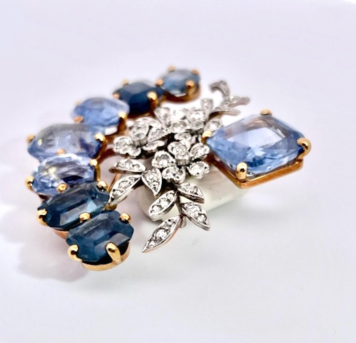 18K Sapphire Diamond Brooch 20 carats For Sale 1