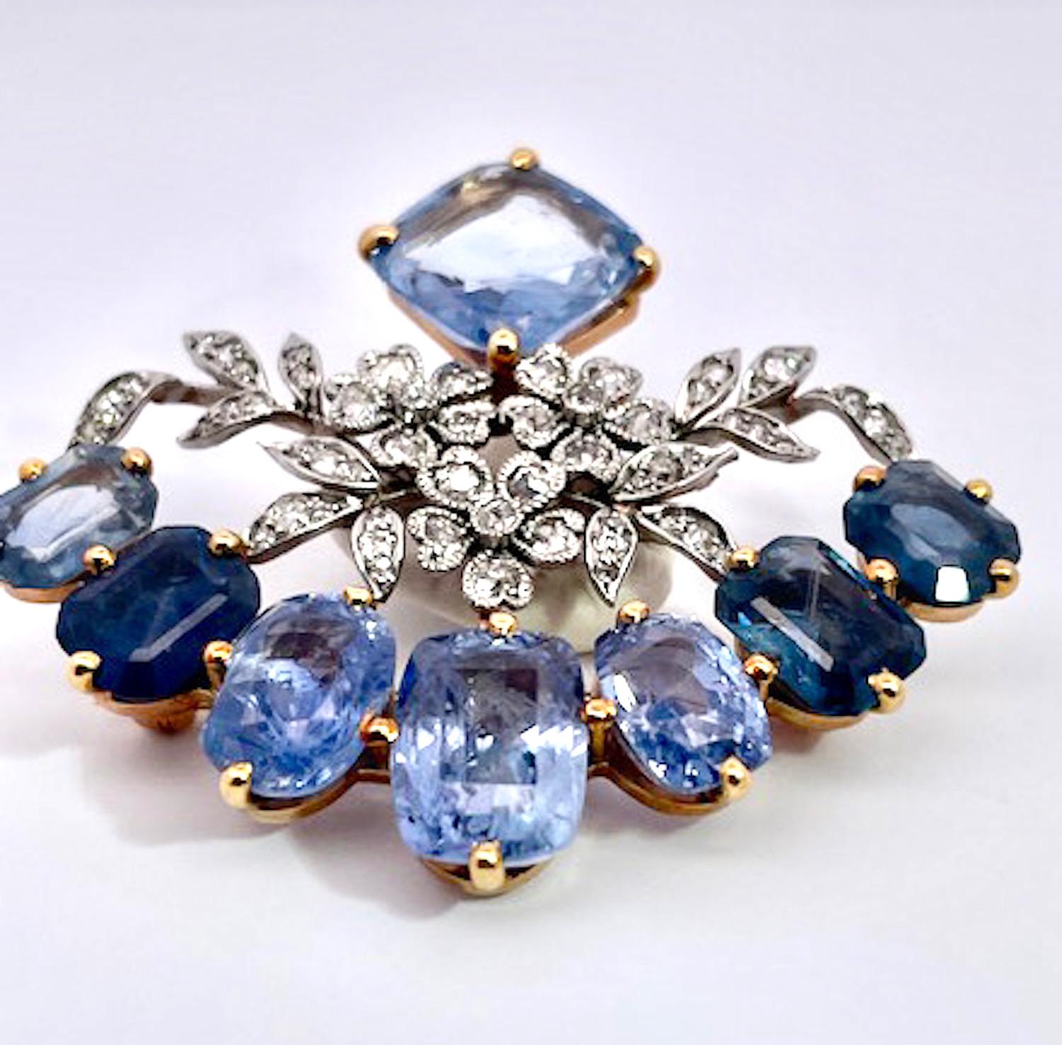18K Sapphire Diamond Brooch 20 carats For Sale 2