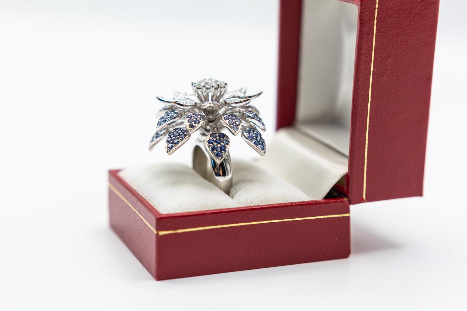 18 Karat Sapphire and Diamond Floral Mobile Ring/spinner Effy flower ring. For Sale 7