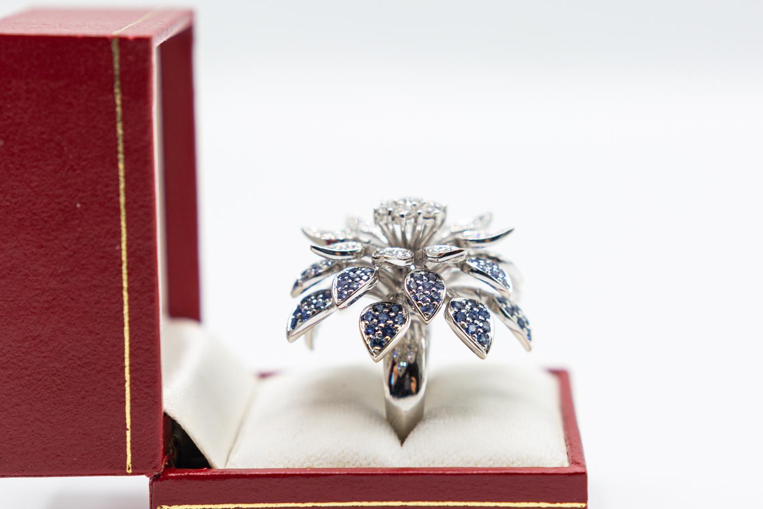 18 Karat Sapphire and Diamond Floral Mobile Ring/spinner Effy flower ring. For Sale 10