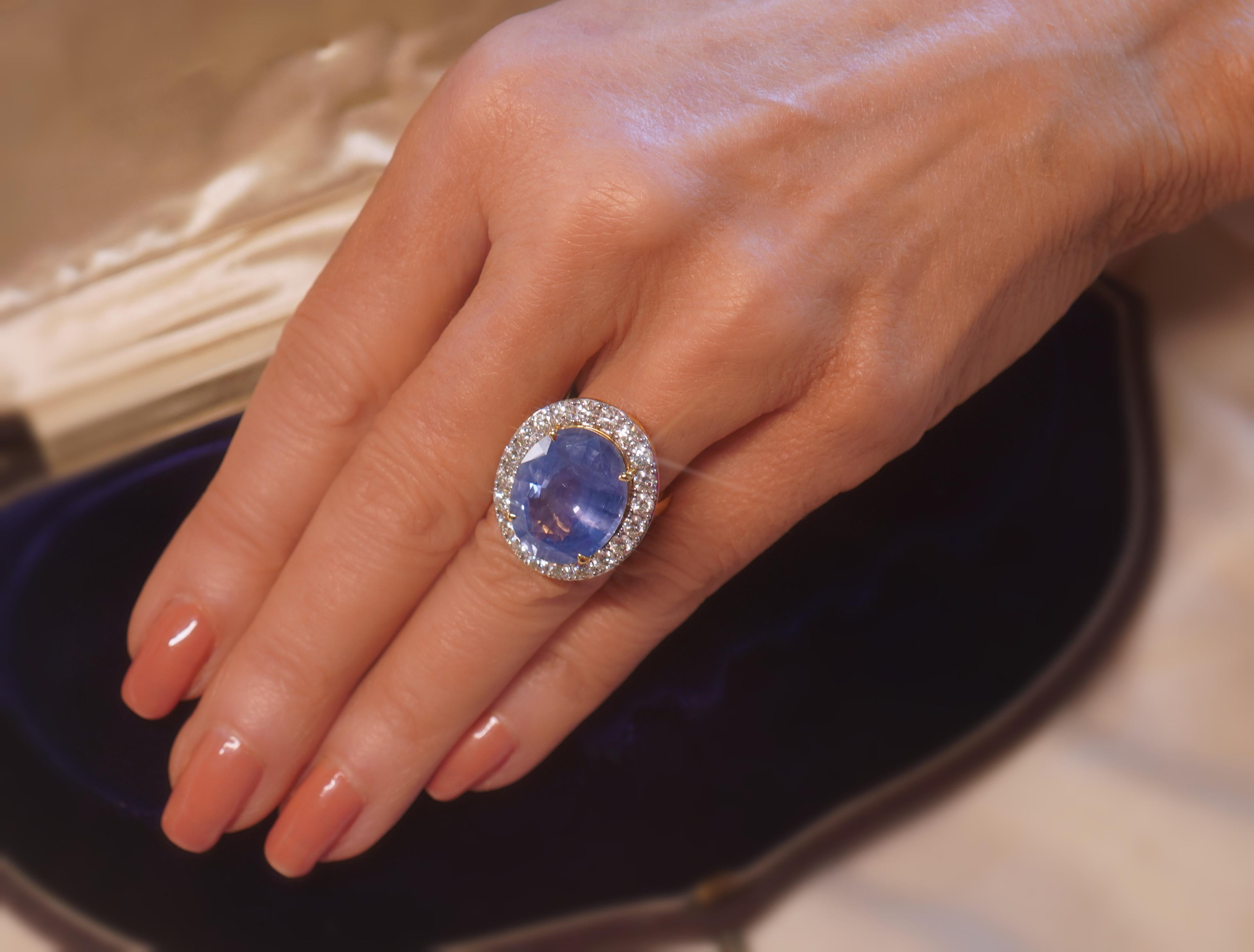 18K Sapphire Diamond Ring GIA Unheated Sri Lanka Vintage VVS Huge 21.57 Carats! For Sale 8