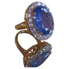 18K Sapphire Diamond Ring GIA Unheated Sri Lanka Vintage VVS Huge 21.57 Carats!