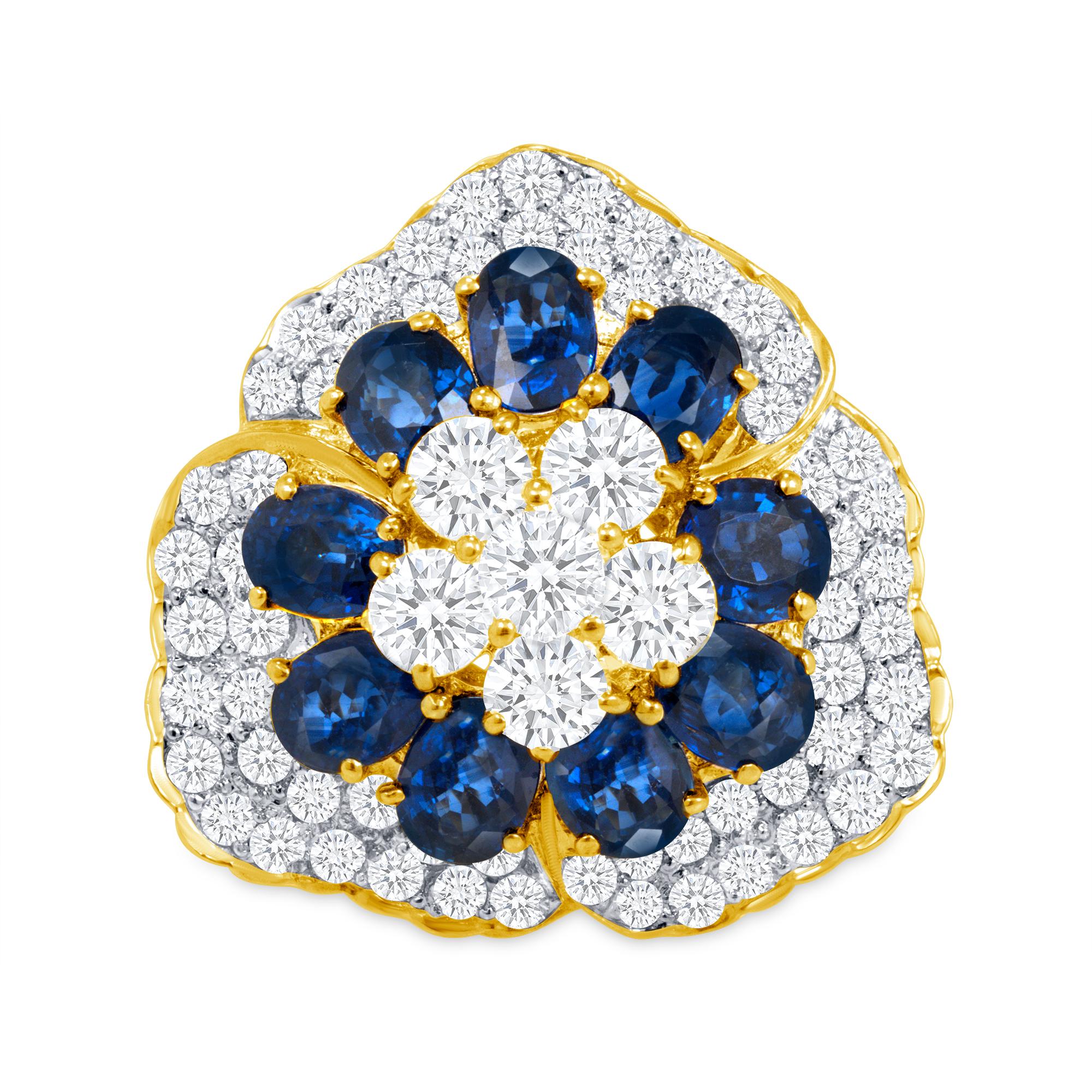 18K Sapphire & Genuine Diamond Ring 
2.97 Carat Diamonds
9 Genuine Sapphire 1.67 Carats 
Total Gold Weight: 12 Grams 
