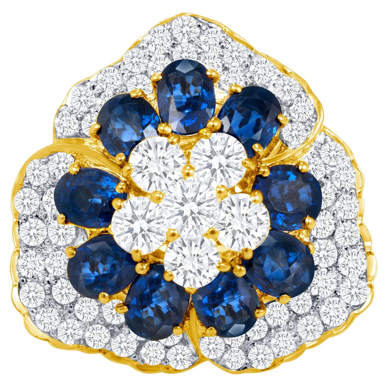 18K Sapphire & Genuine Diamond Ring For Sale
