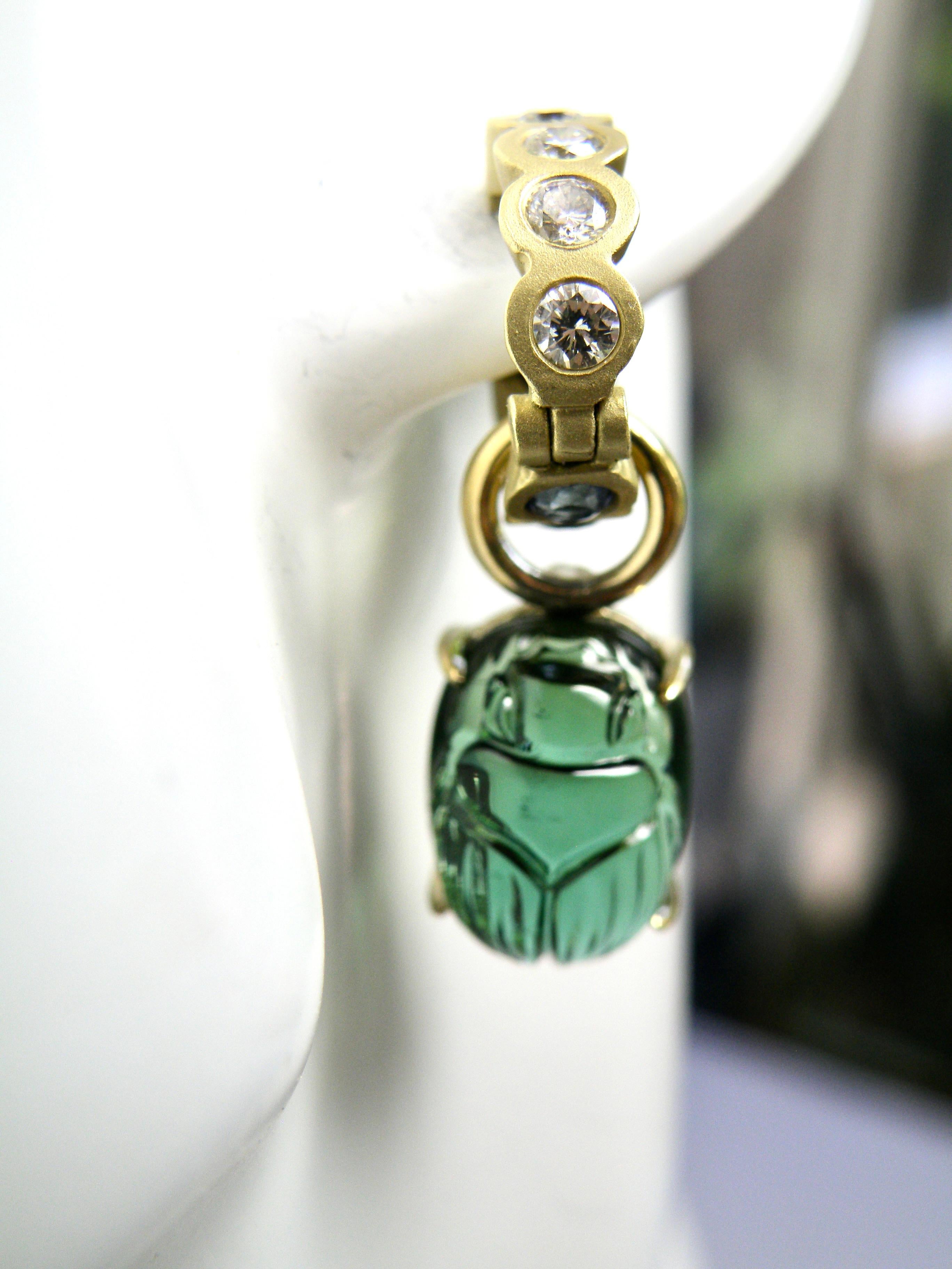 Contemporary 18k green tourmaline earrings w sapphire reversible Huggies For Sale