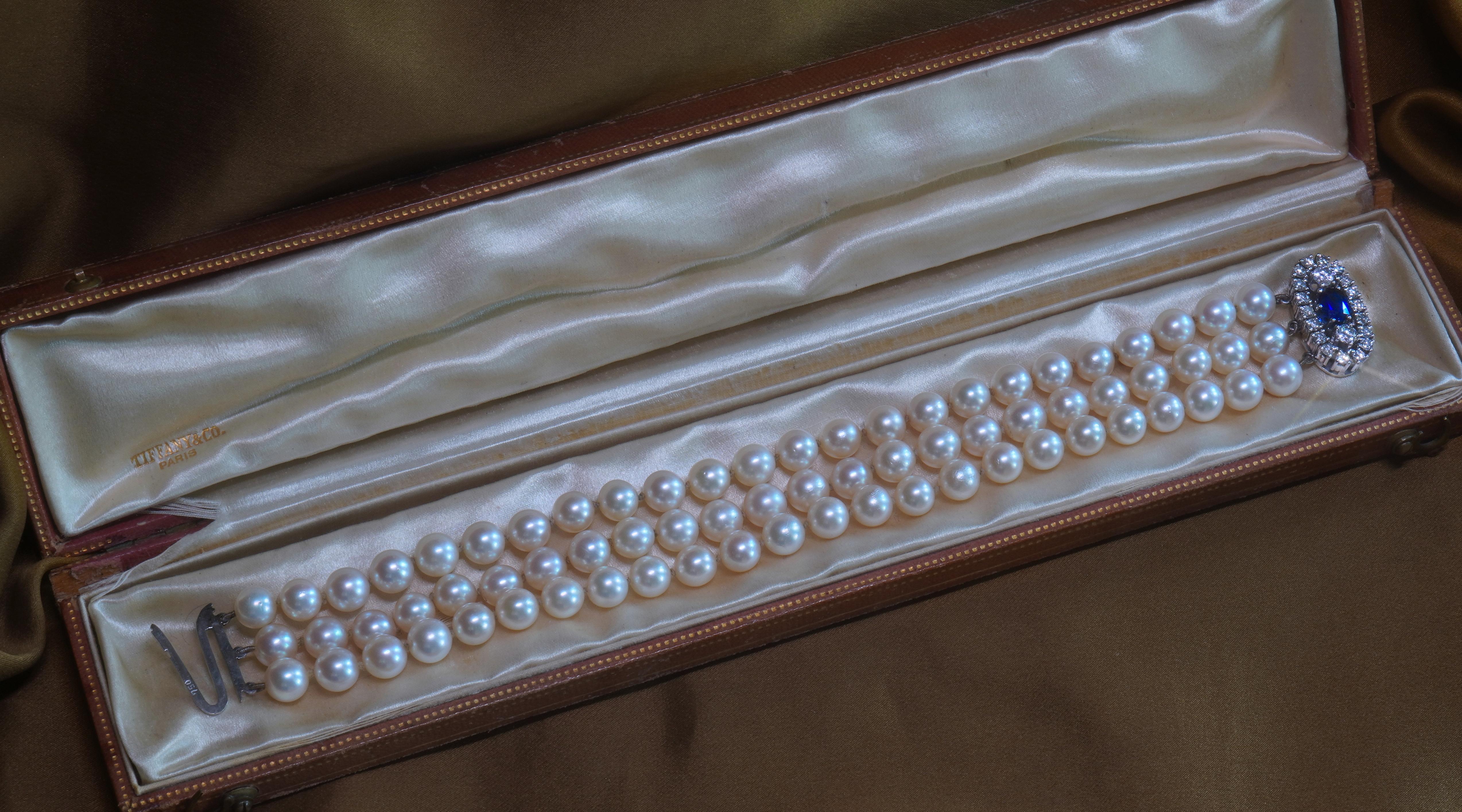 Old South Jewels präsentiert stolz...VINTAGE LUXURY... GIA-ZERTIFIZIERT 18K GOLD UNGEHEIZTEN KÖNIGLICHEN SAPHIR, PERLE & DIAMANT 3,13 KARAT VINTAGE-ARMBAND!   TRANSPARENTER BLAUER GIA-ZERTIFIZIERTER NATÜRLICHER SAPHIR OHNE HITZE.    FEINSTE