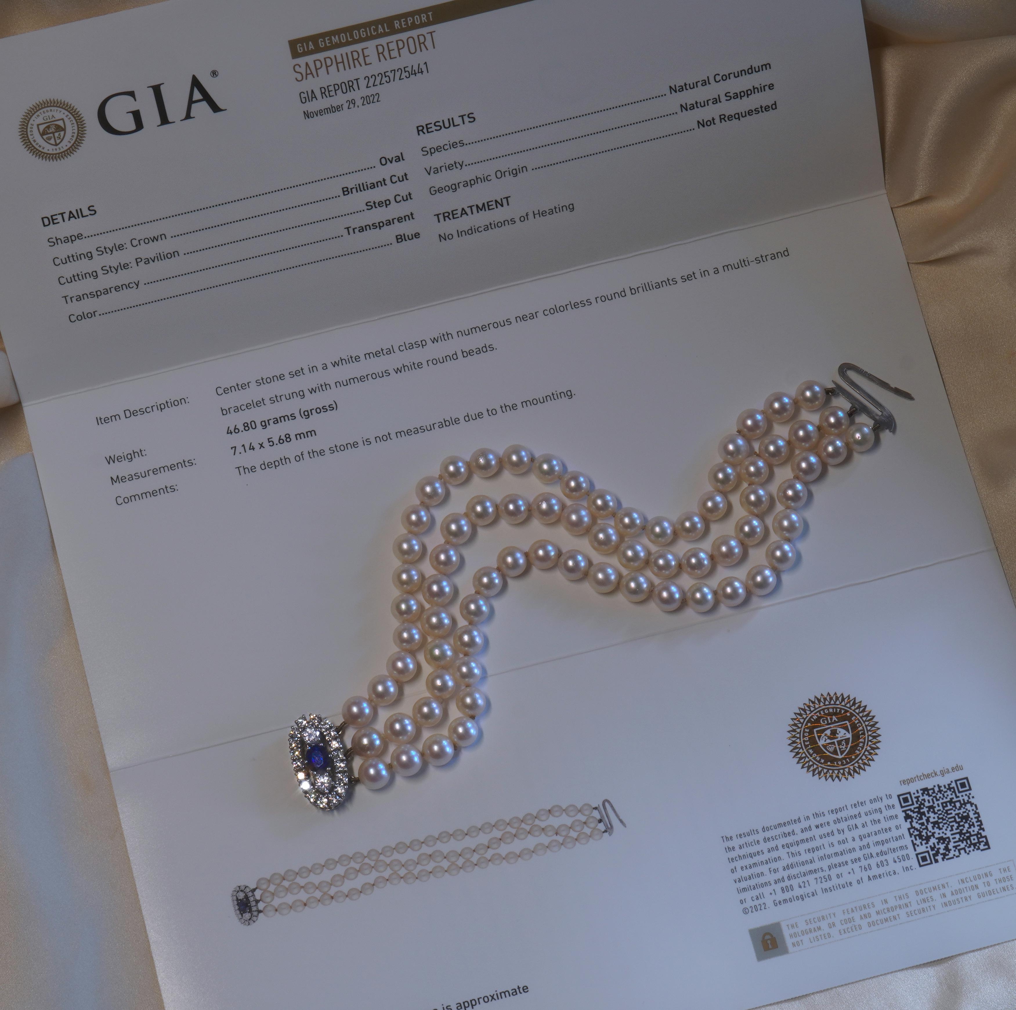 18K Saphir Ungeheizt GIA Perle Diamant-Armband Burma Vintage Fein 3,13 Karat (Rundschliff) im Angebot