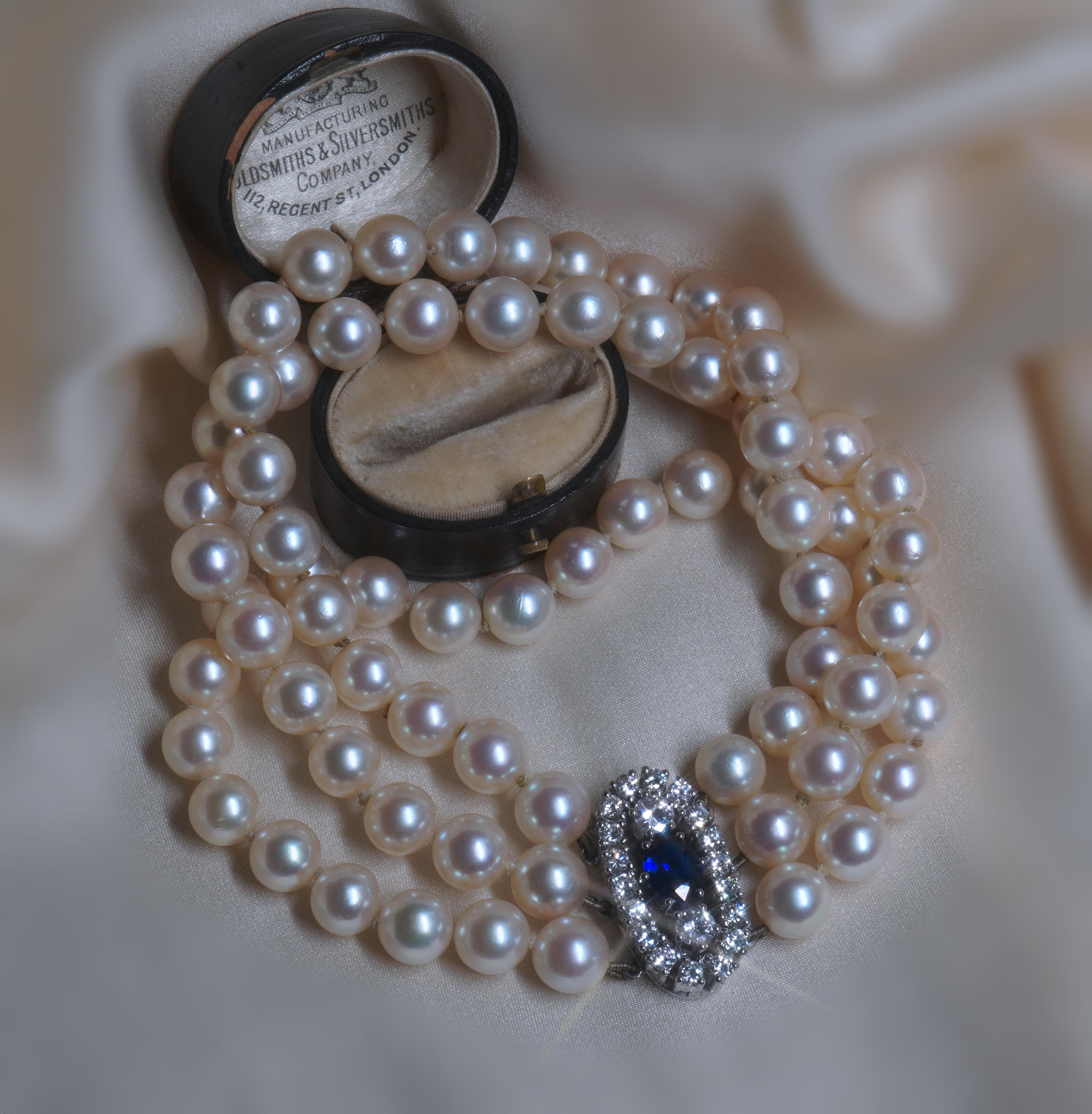 18K Saphir Ungeheizt GIA Perle Diamant-Armband Burma Vintage Fein 3,13 Karat Damen im Angebot