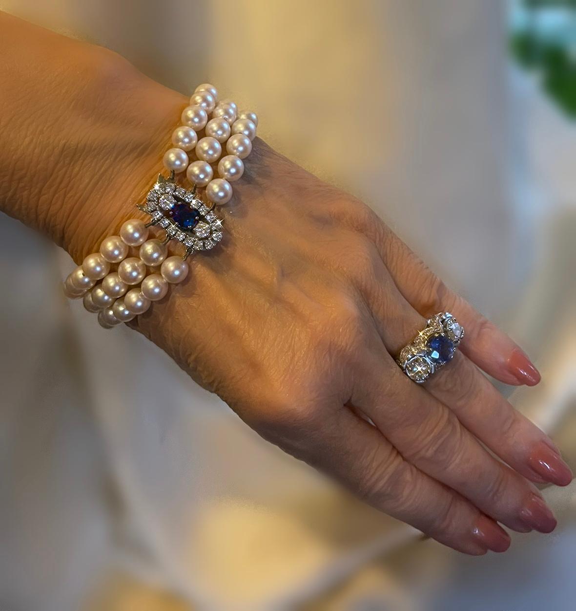 18K Saphir Ungeheizt GIA Perle Diamant-Armband Burma Vintage Fein 3,13 Karat im Angebot 3