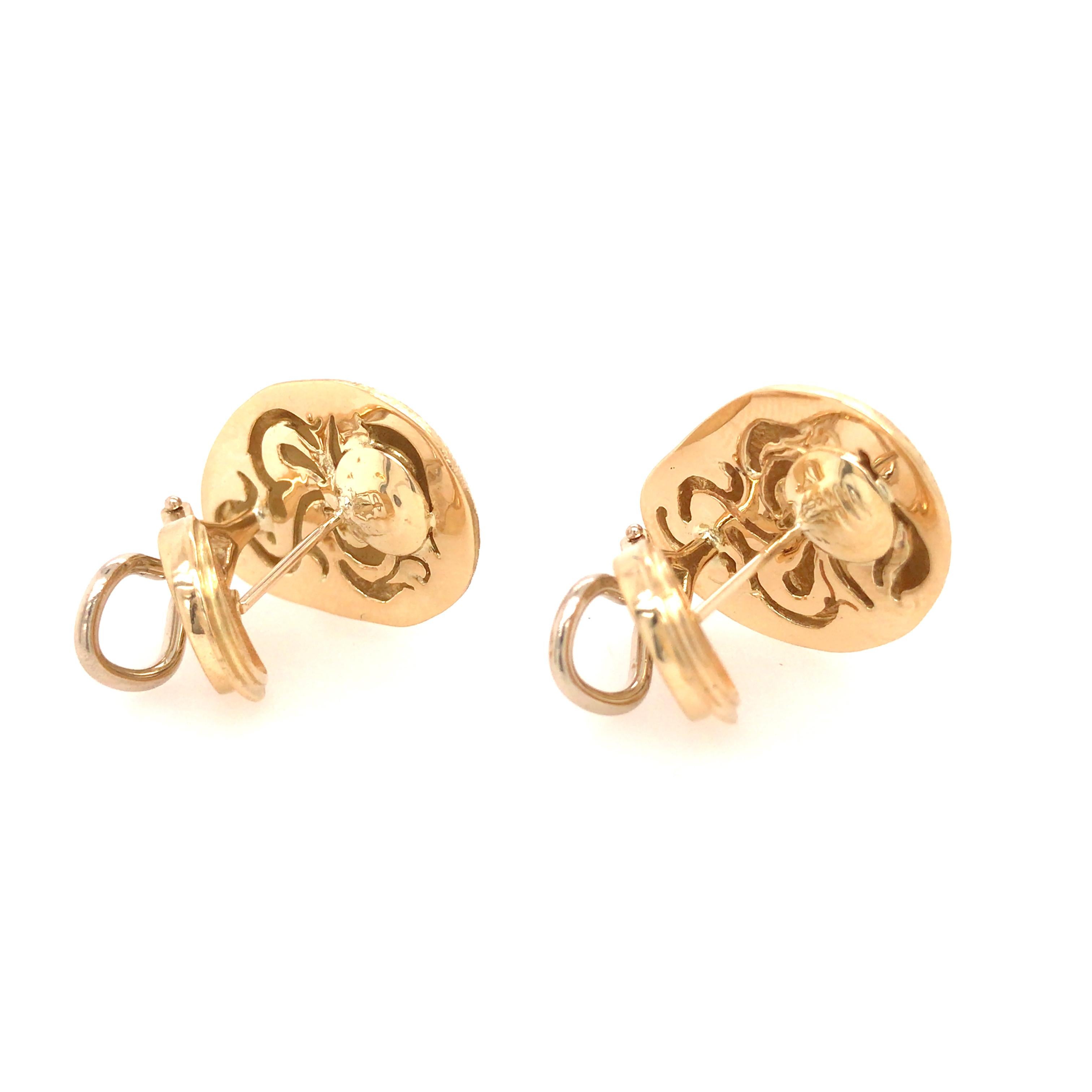 18K Satin Finish Jellybean Shape Earrings Yellow Gold In Good Condition For Sale In Boca Raton, FL