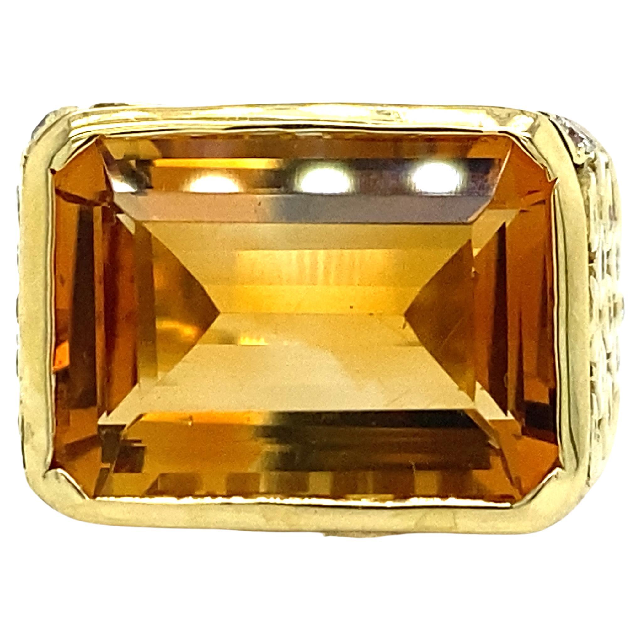 18k Seidengang Topaz Diamond Signet Ring Yellow Gold For Sale