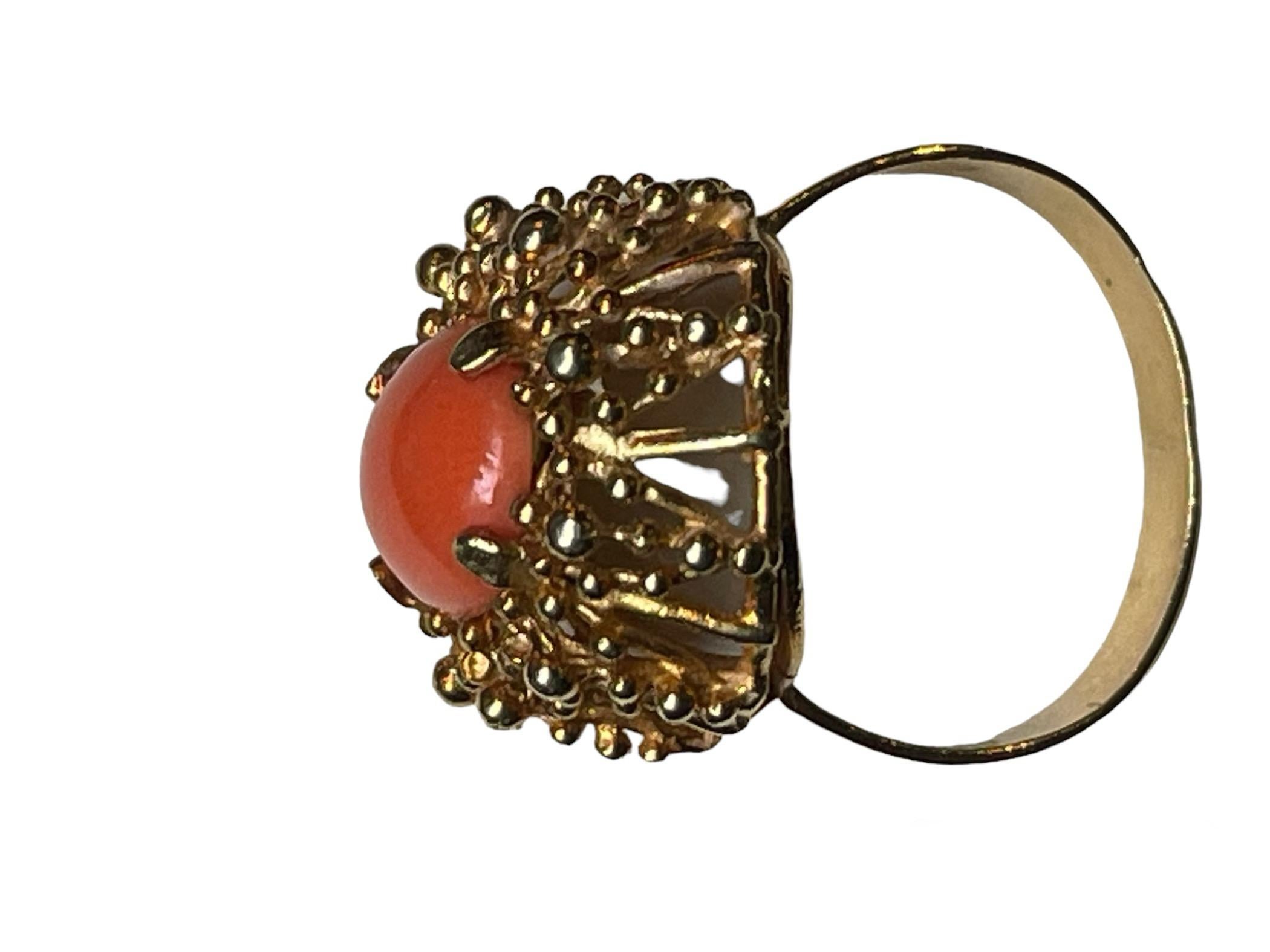 18K Set Of Corletto Coral Earrings And Cocktail Ring 4