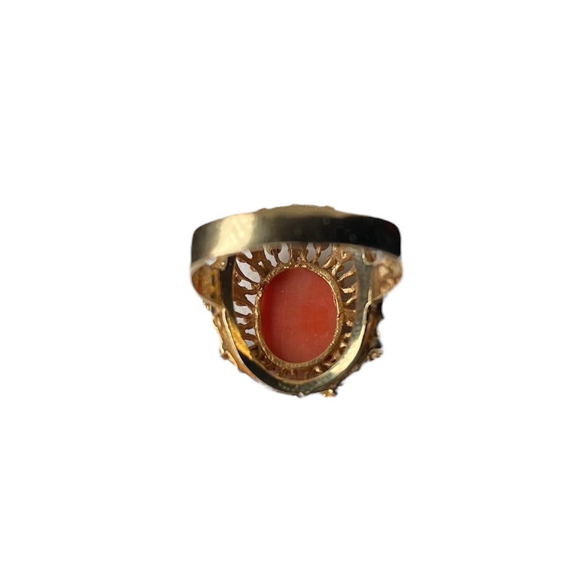 Oval Cut 18K Set Of Corletto Coral Earrings And Cocktail Ring