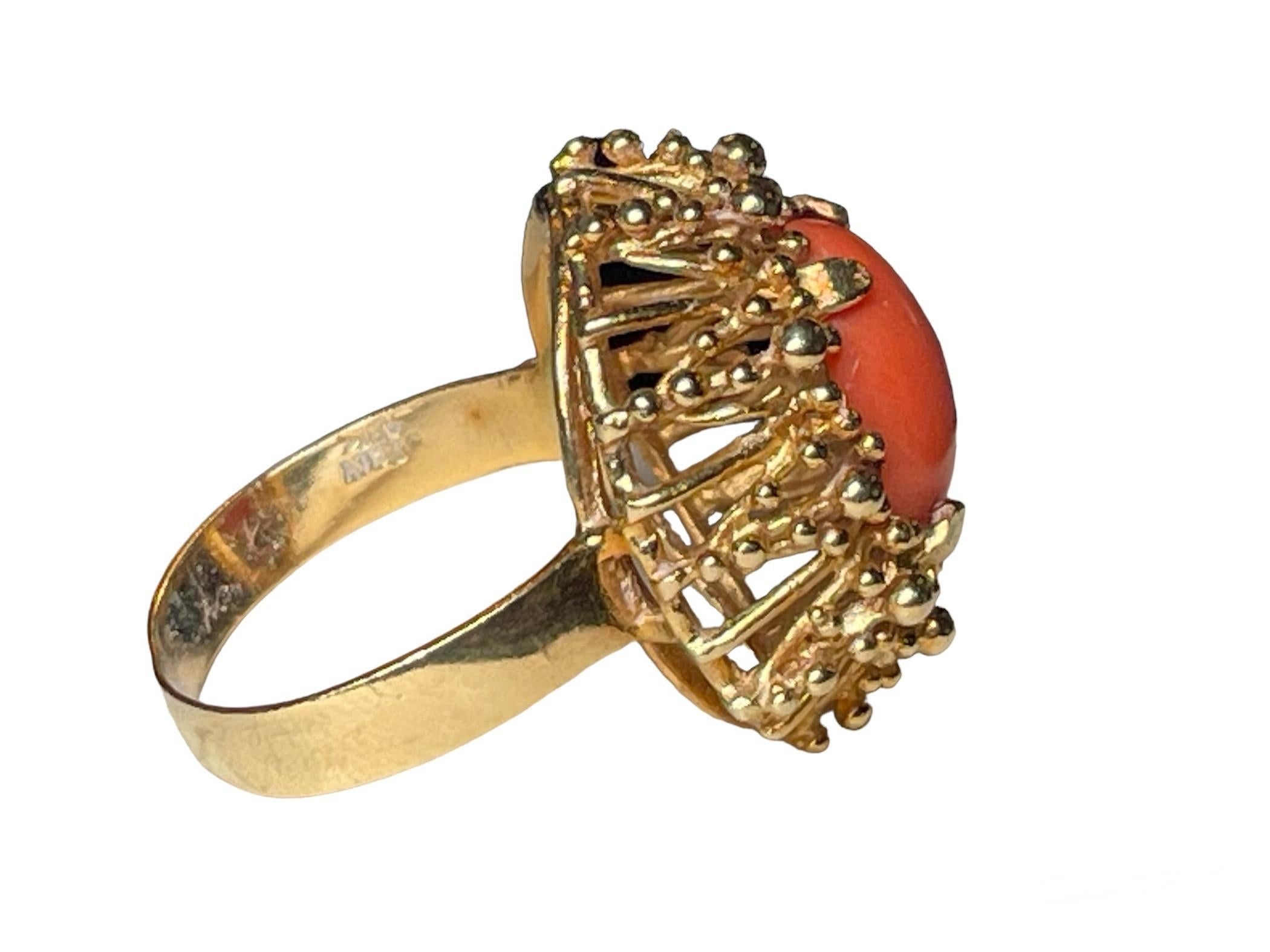 18K Set Of Corletto Coral Earrings And Cocktail Ring 2