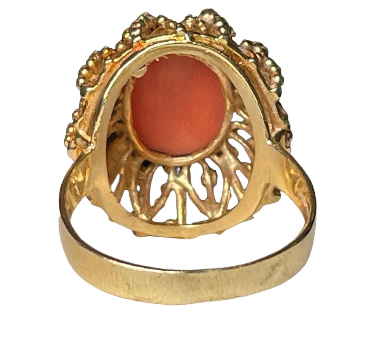 18K Set Of Corletto Coral Earrings And Cocktail Ring 3
