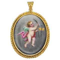 Vintage 18K Sevres Porcelain Angel Locket Pendant