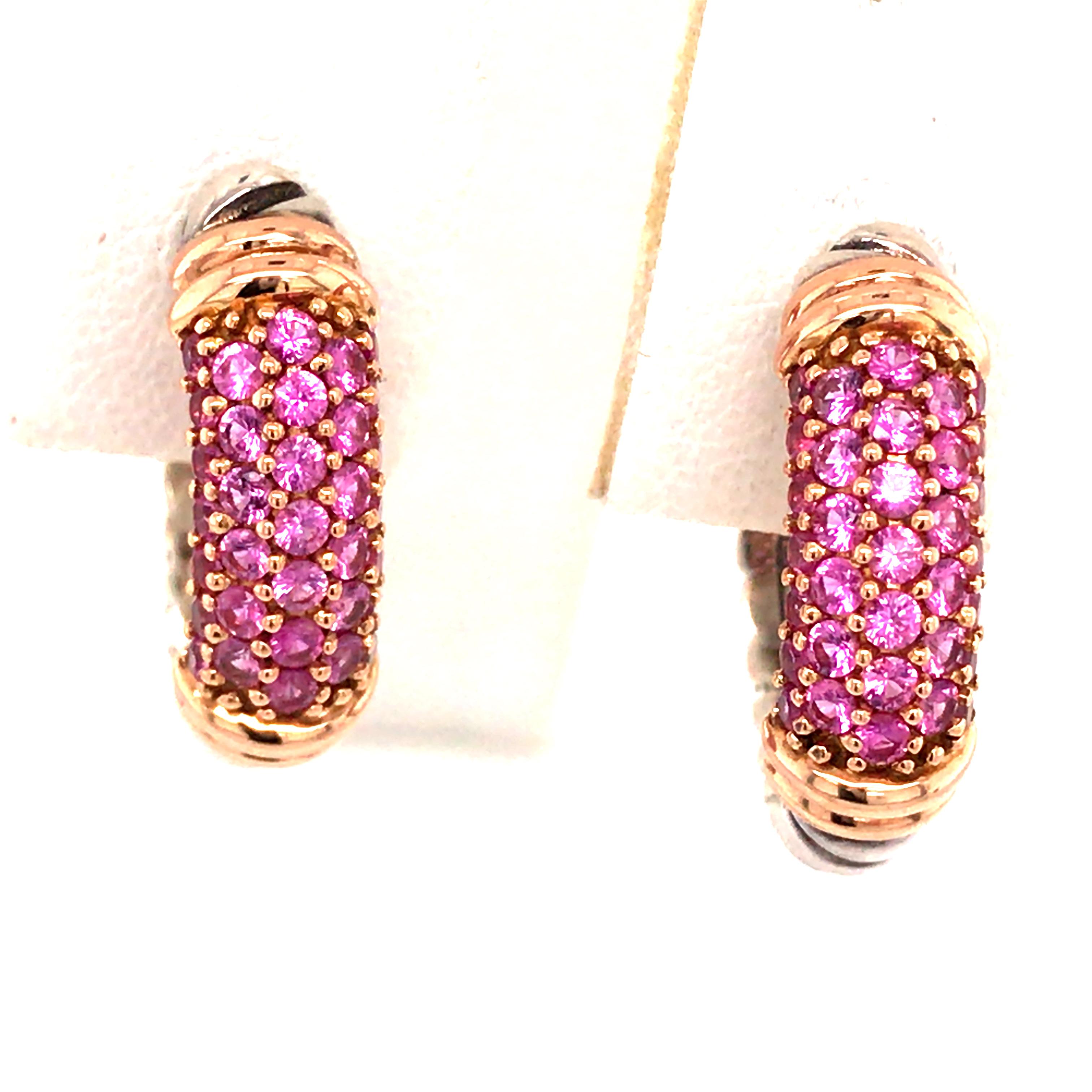Women's 18 Karat Silver David Yurman Pink Sapphire Metro Hoop Earrings Rose Gold
