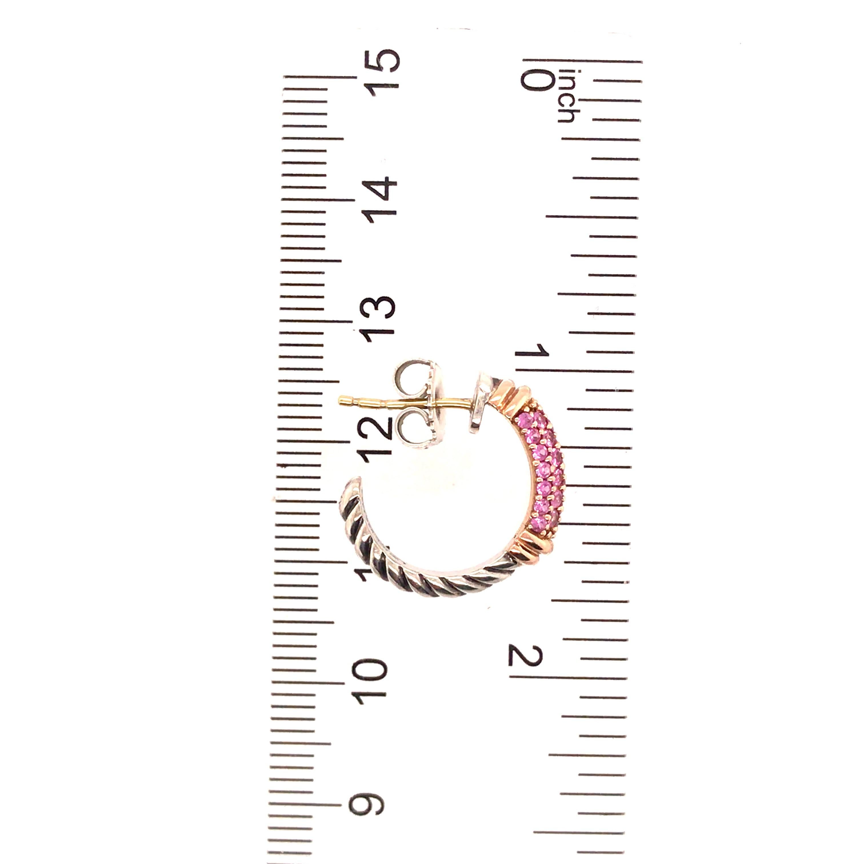18 Karat Silver David Yurman Pink Sapphire Metro Hoop Earrings Rose Gold 2