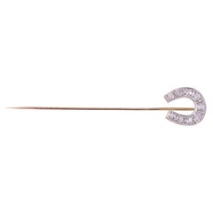 Antique 18K Silver Diamond Horseshoe Stick Pin