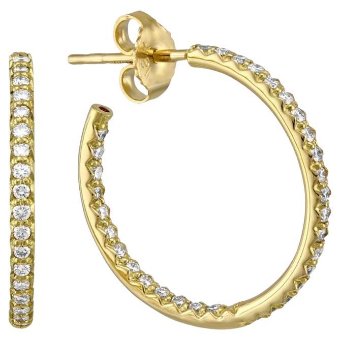 18K Small Yellow Gold Inside Outside Diamond Hoop Earrings 000604AYERX0