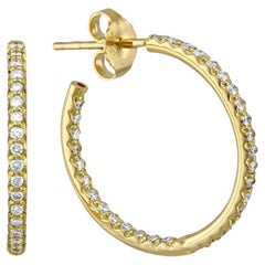 18K Small Yellow Gold Inside Outside Diamond Hoop Earrings 000604AYERX0