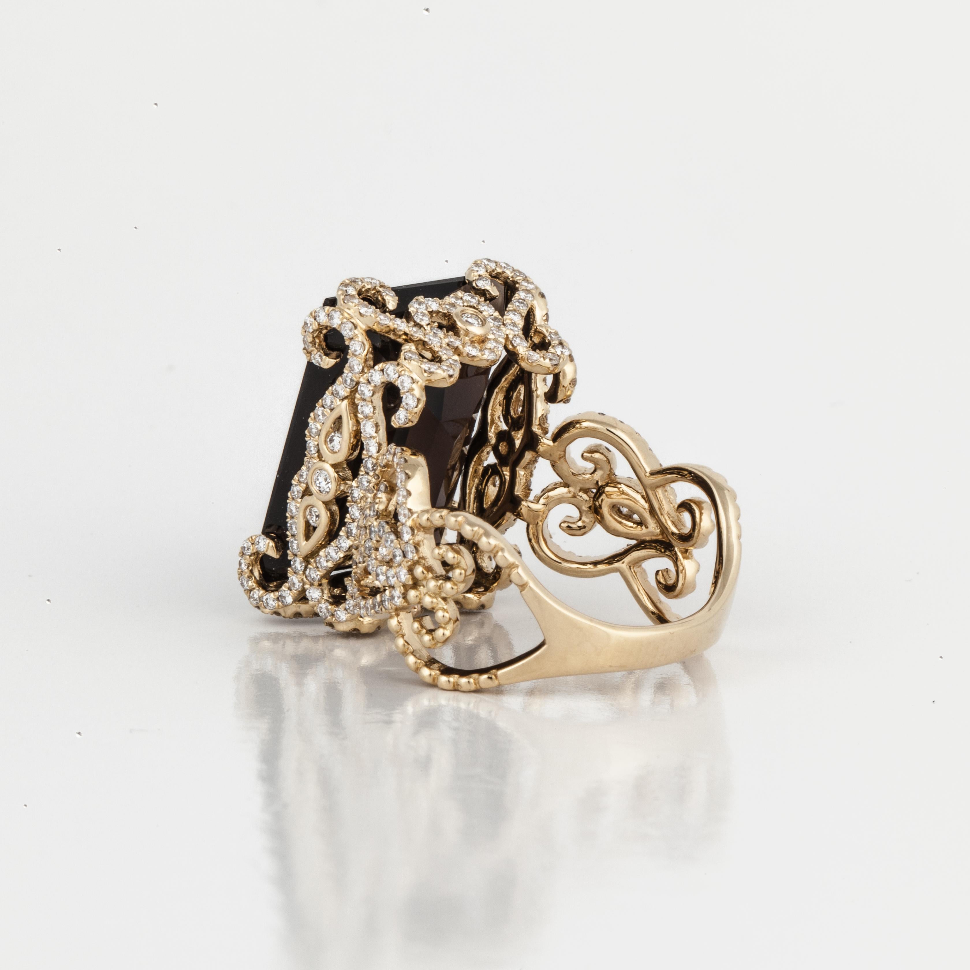 Ring aus 18 Karat Gold mit Quarz und Diamant im Zustand „Gut“ im Angebot in Houston, TX