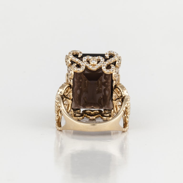 18K Gold Quartz and Diamond Ring For Sale at 1stDibs | smokey diamond ring