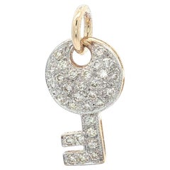 18k Solid Gold 0.20ctw Round Brilliant Pave Diamond Key Charm Pendant