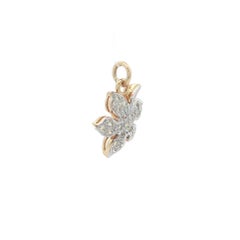 18k Solid Gold 0.35ctw Round Pave Diamond Leaf Flower Charm Pendant